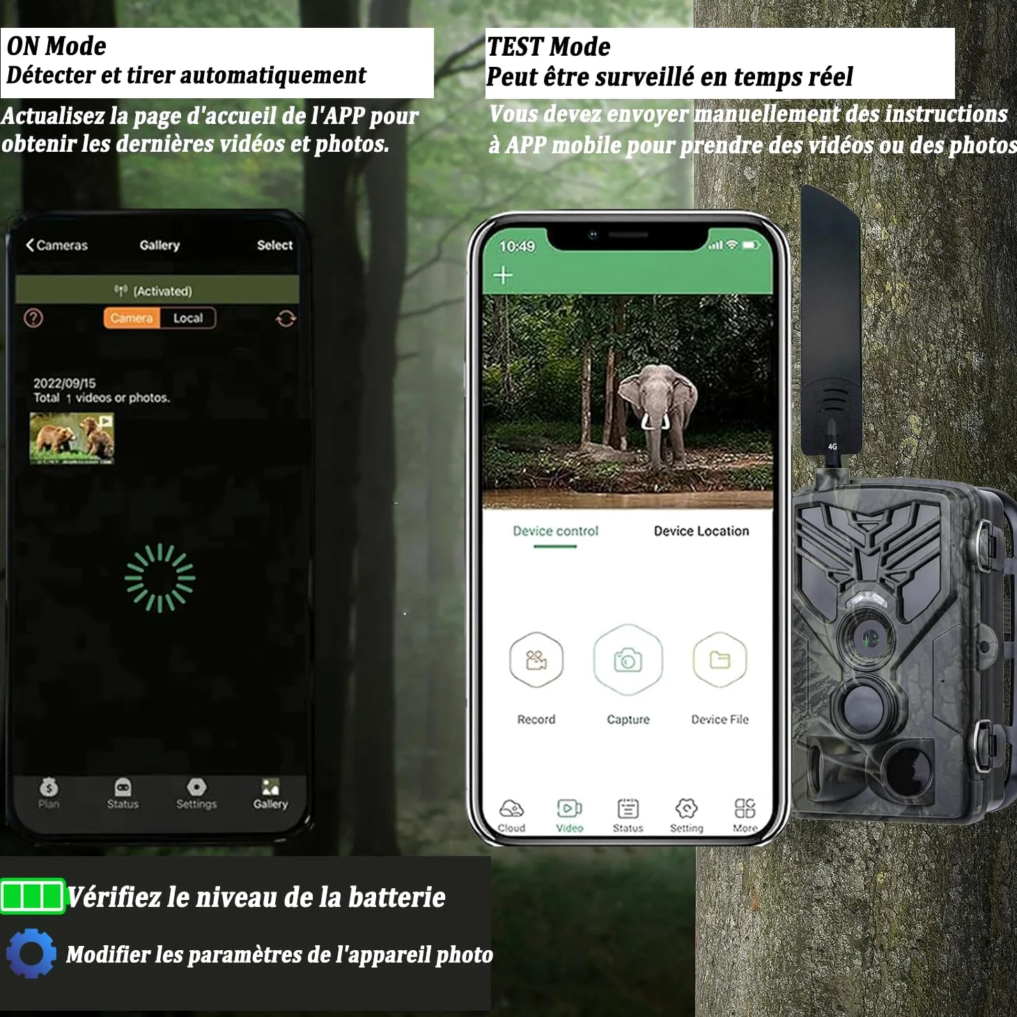 Camera de Chasse 4G APP, 4K 120MP Caméra Chasse avec Carte SIM, Envoi de Photos, Vidéo en Direct, Piege Photographique Nocturne Infrarouge
