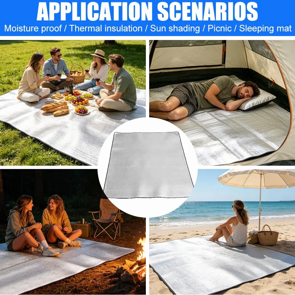 Matelas thermique de camping isolant mousse aluminium 200 x 200 cm tapis de sol randonnée