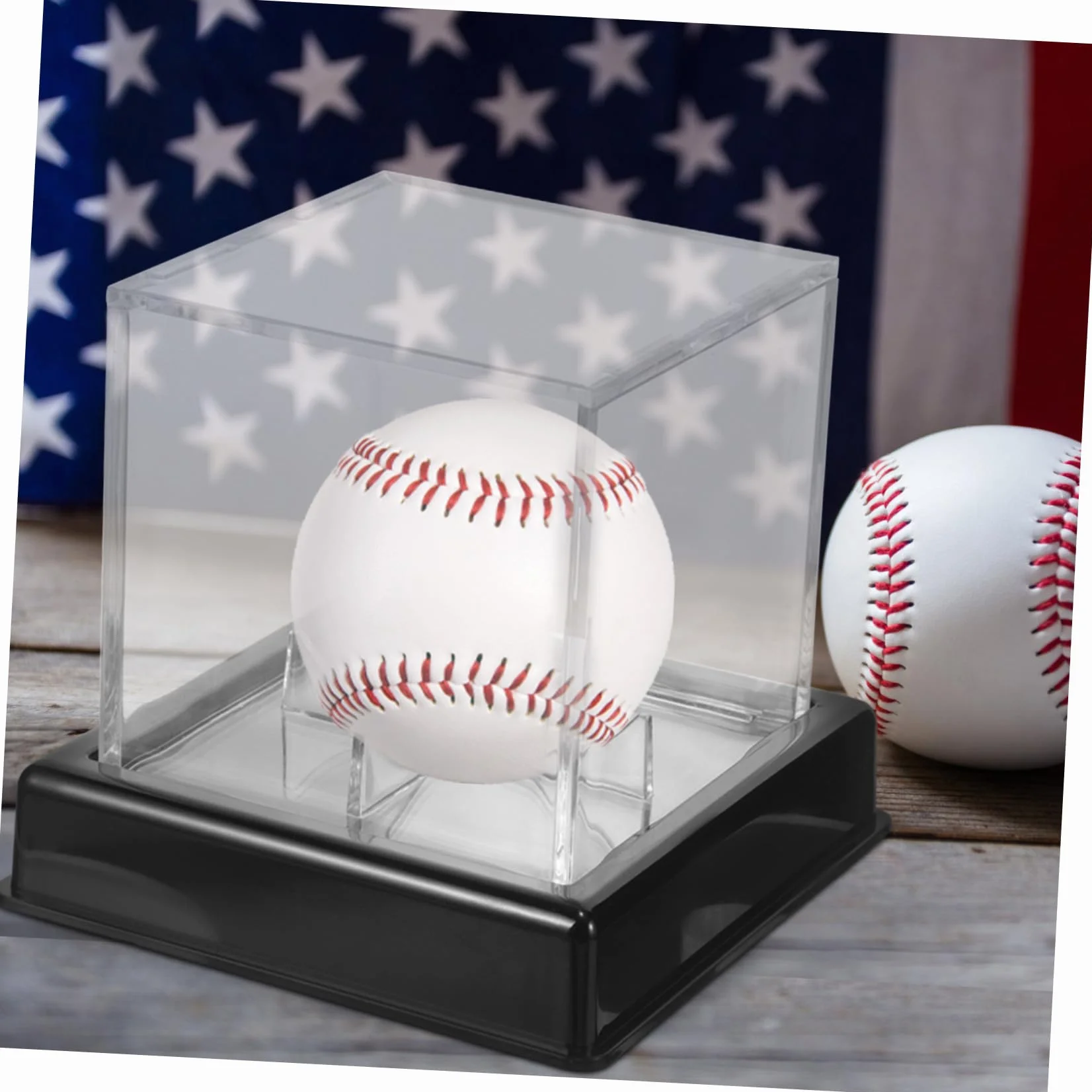 Vitrine Transparente Carrée en Plastique Noir pour Balles de Sport Baseball