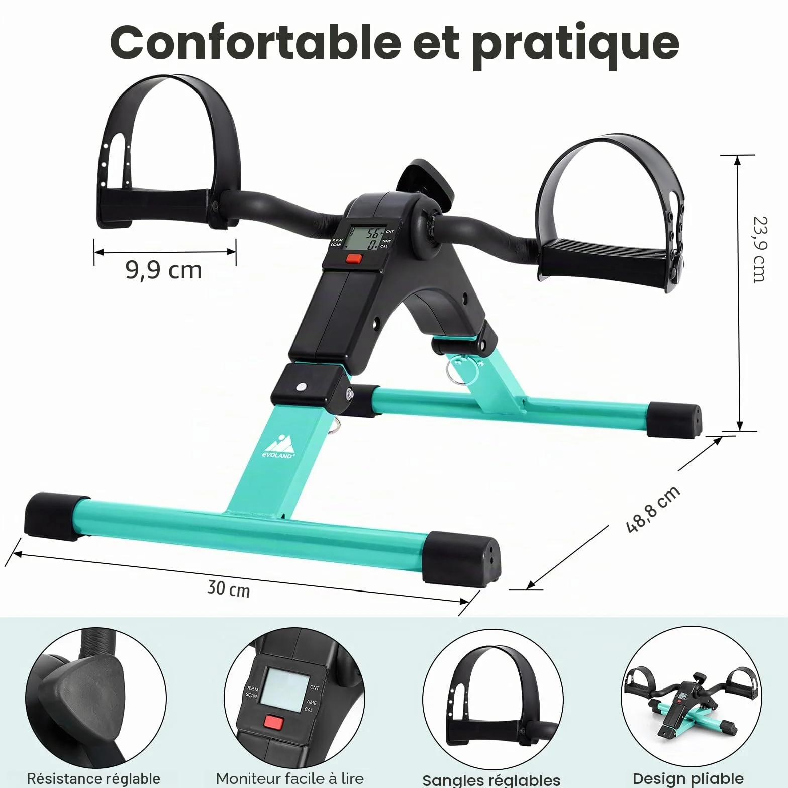 EVOLAND Mini vélo d'exercice pliant avec moniteur LCD et résistance