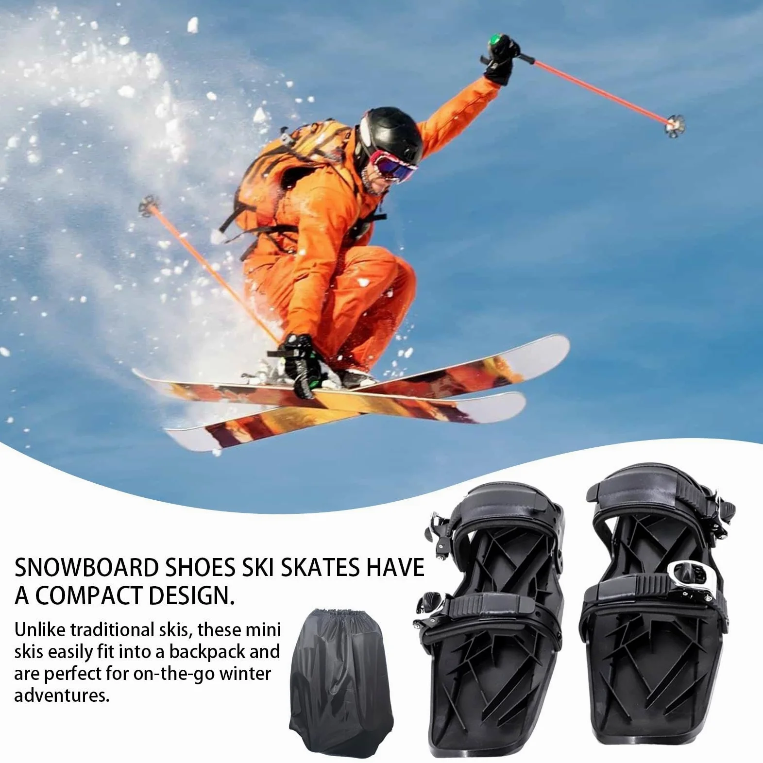 Patin à Neige, Skis Courts | Planches à Skis Snowblades | Accessoire de ski compact, outils de ski réglables multifonctionnels, pieds de neige légers et antidérapants pour hommes femm