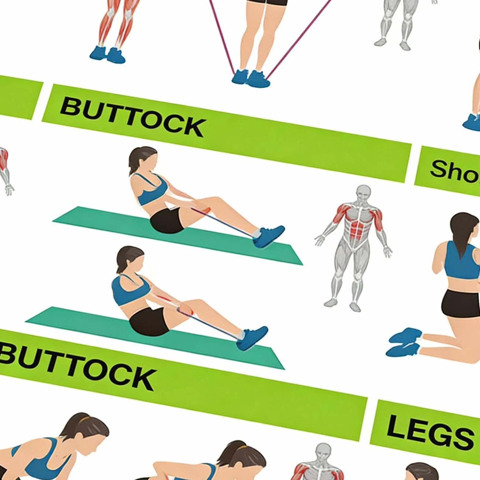 Affiches d'Entraînement avec Bandes de Résistance | Poster Exercices Bandes Élastiques Yoga Maison
