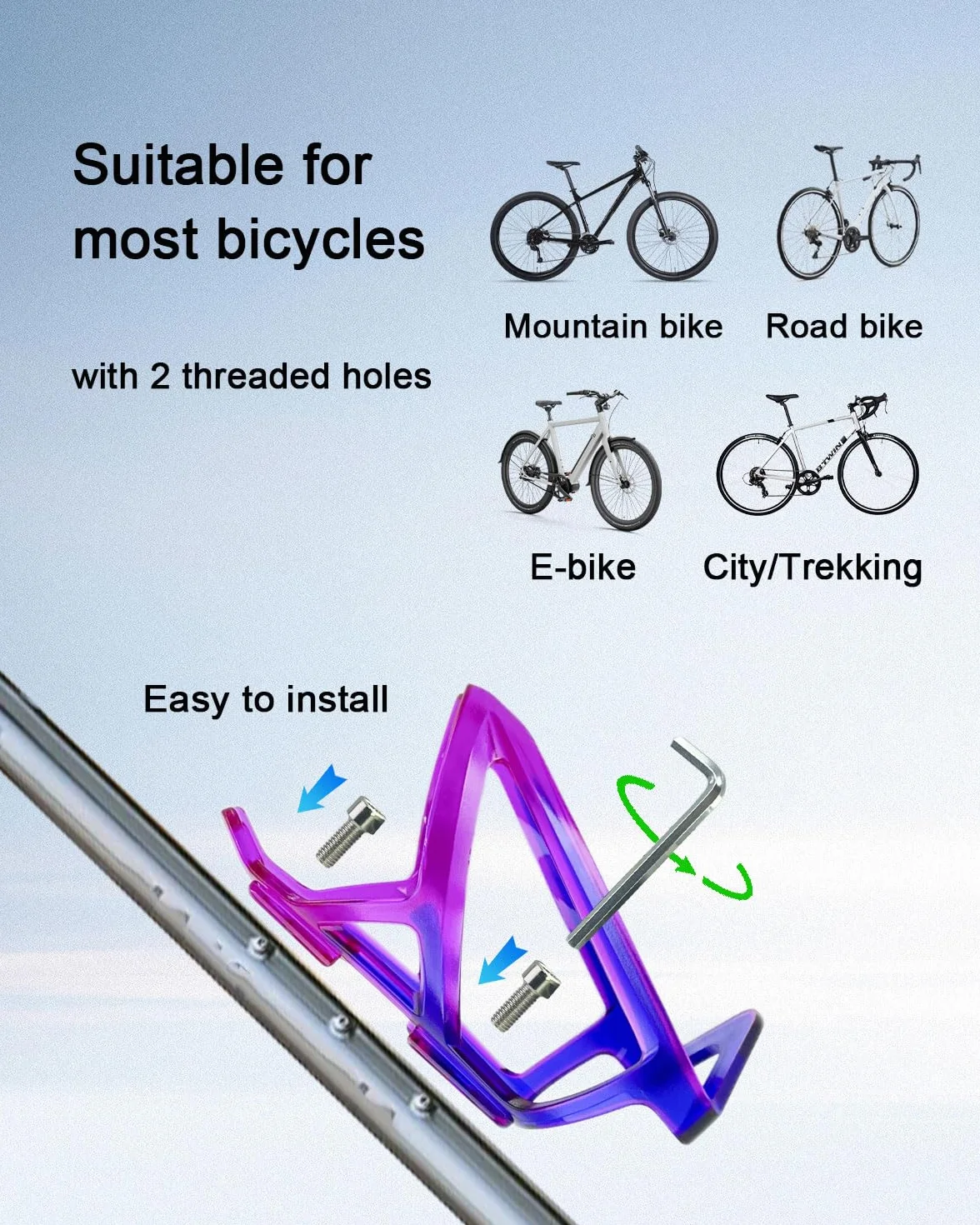 Porte-Bidons Vélo Lot de 2, Bouteilles Légers pour Vélo de Montagne Route, Dégradé Bleu-Violet