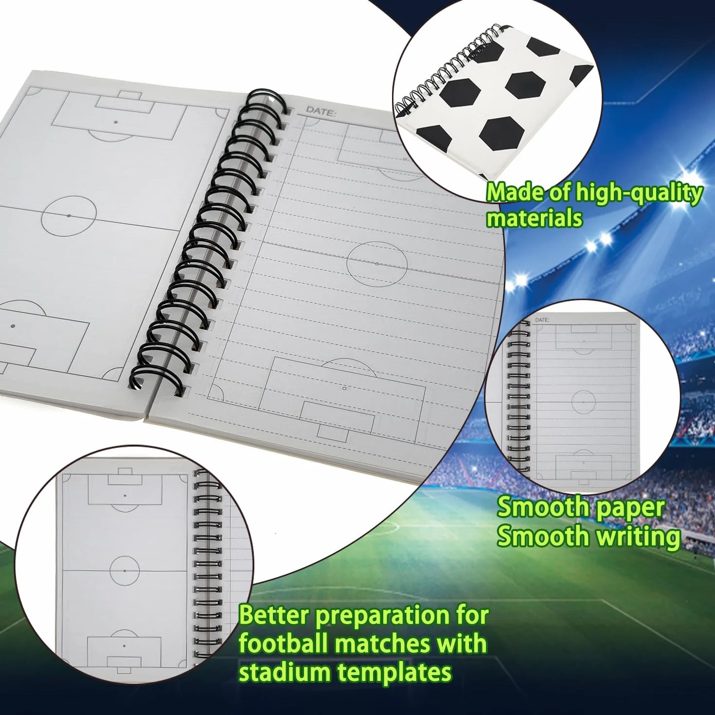 Carnet De Football 2 Pièces A6 100 Pages,Carnet De Notes Football Garçons, Carnet De Coach Football,Cadeau De Football Pour Garçons Fans De Football,Double Face Football Jour De Match Cahier Tactique