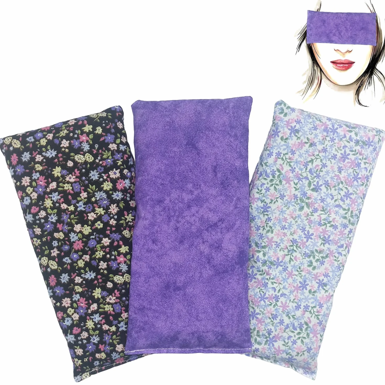 Coussins pour les yeux Pack 3 Lila's 2024 new - Graines de Lavande et de riz - Yoga, méditation, relaxation