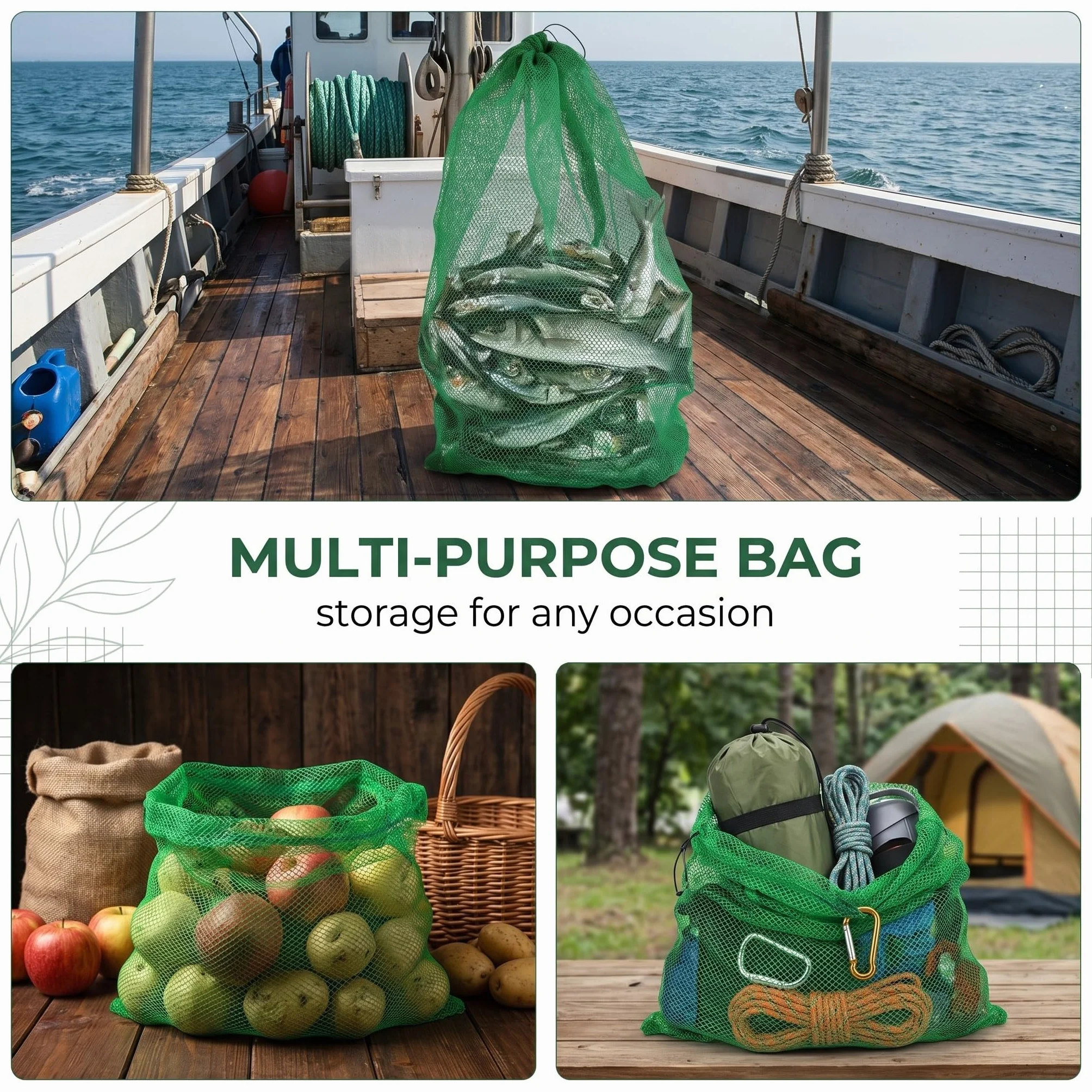 Bourriche Peche 80x50cm, Sac Soluble Peche Carpe, Filet Peche en Nylon Vert Renforcé, Sac de Conservation Poisson Pliable et Séchage Rapide, Nasse à Poisson Multifonctionnelle