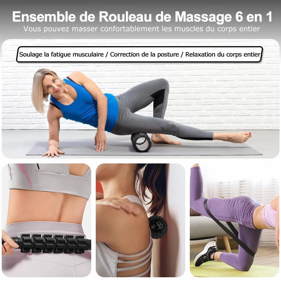 Qveetry Rouleau de Massage Mousse avec Bâton Musculaire, Balles, Bandes de Résistance