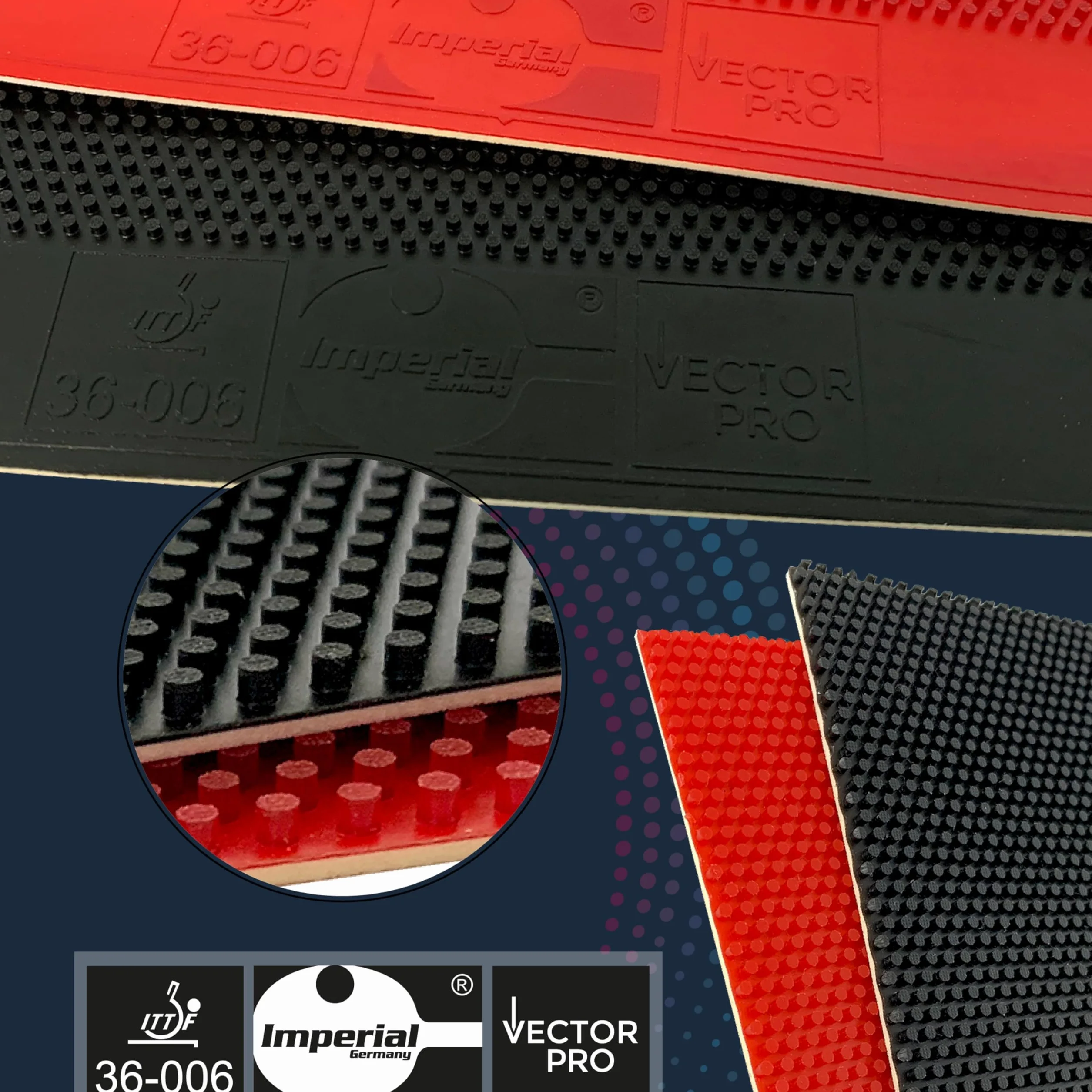 Imperial Vector Pro Revêtement Tennis Table Picots Longs Défensif Homologué ITTF