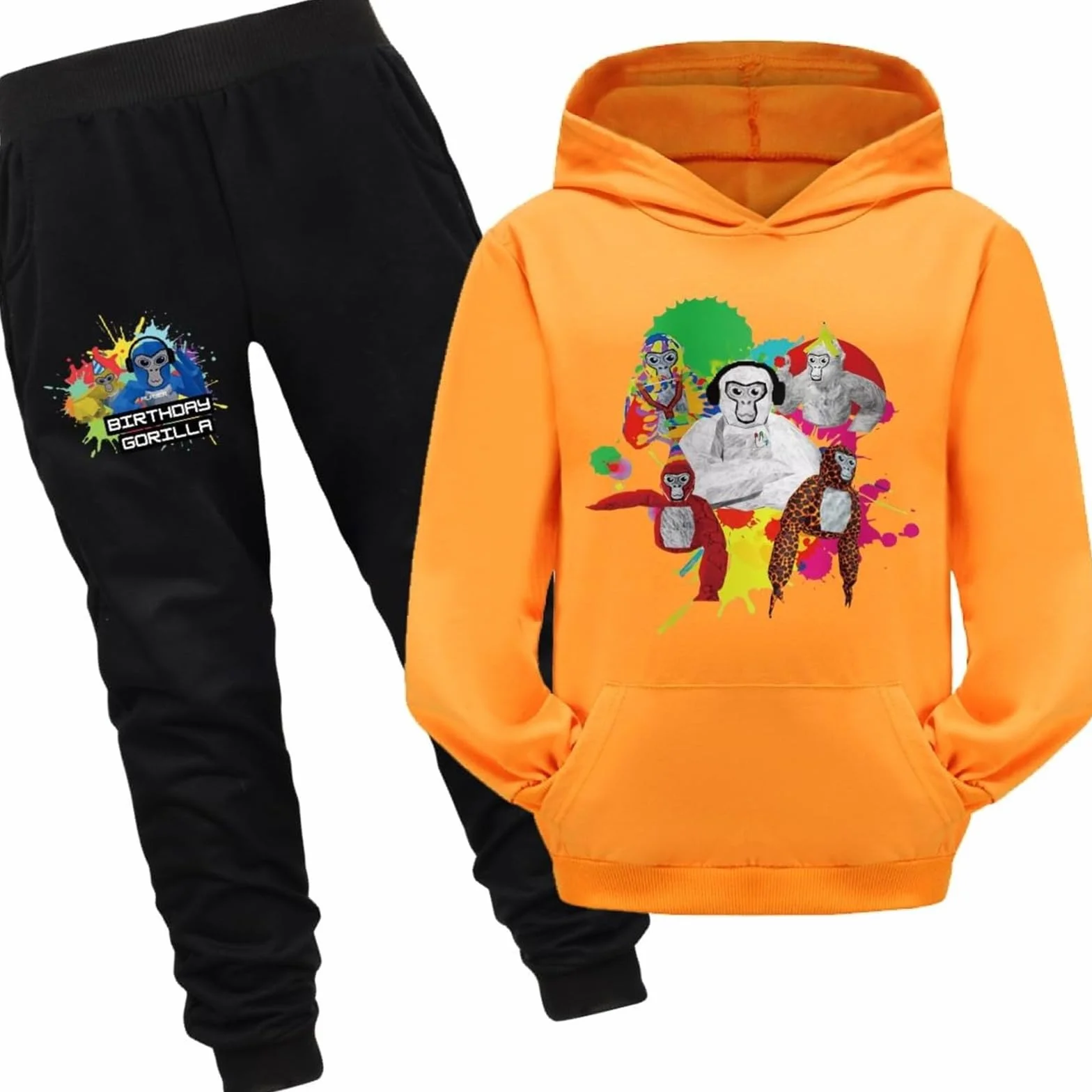 Ensemble Deux Pièces Enfant Gorilla Label Sweat-Shirt à Capuche et Pantalon Motif Dessin Animé Imprimé