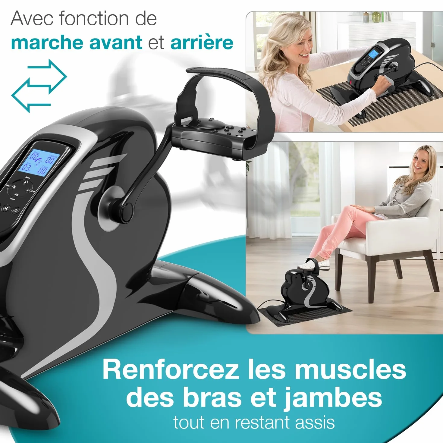 ELONEO Mini Vélo d'Appartement Pédalier 2 en 1 Motorisé 12 Vitesses Écran LCD
