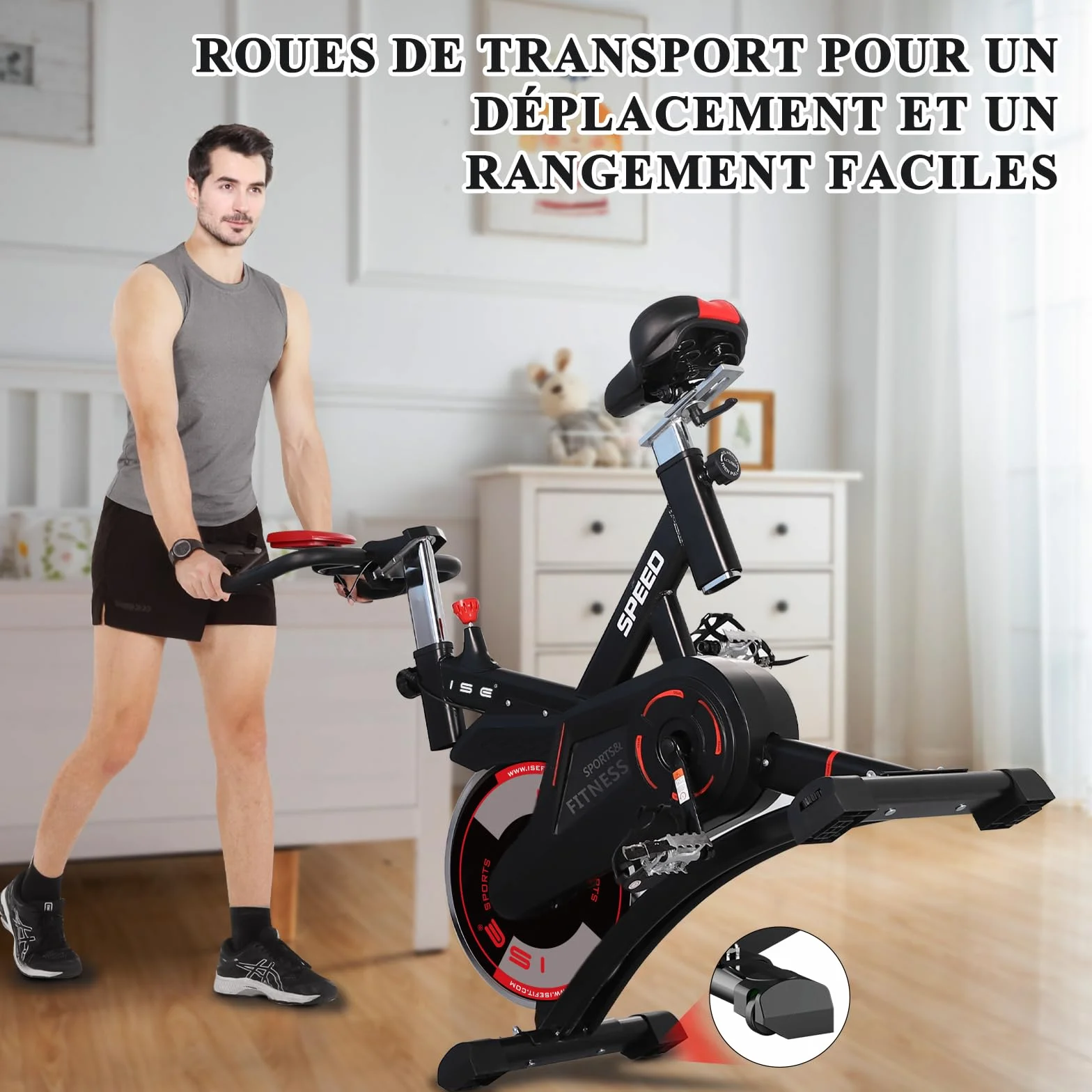 ISE Velo d'Appartement Exercise Bike Cardio-Training Ecran Impulsion Hauteur Réglable