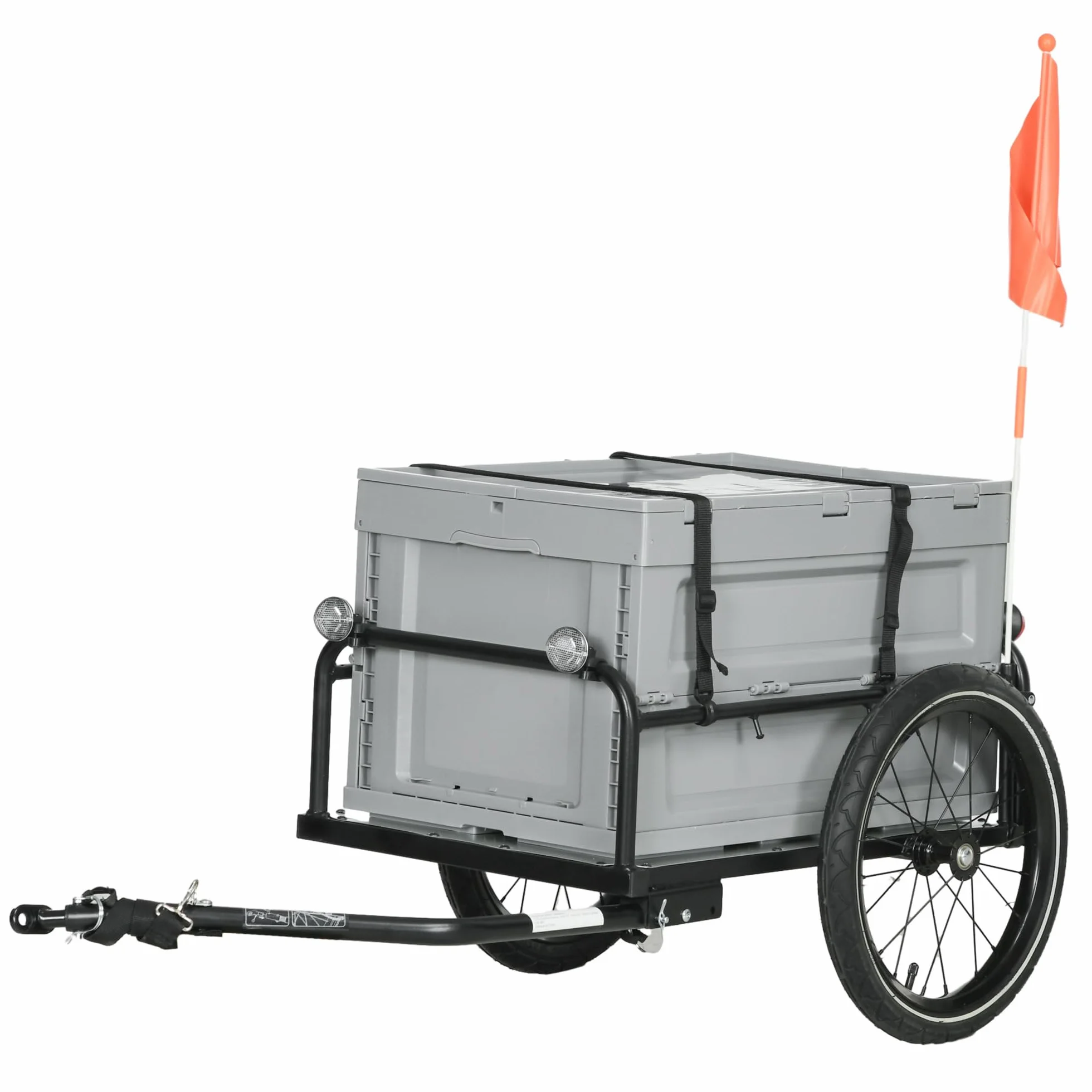 HOMCOM Remorque Chariot à vélo 65L Pliable Amovible Coffre de Rangement 40KG Gris