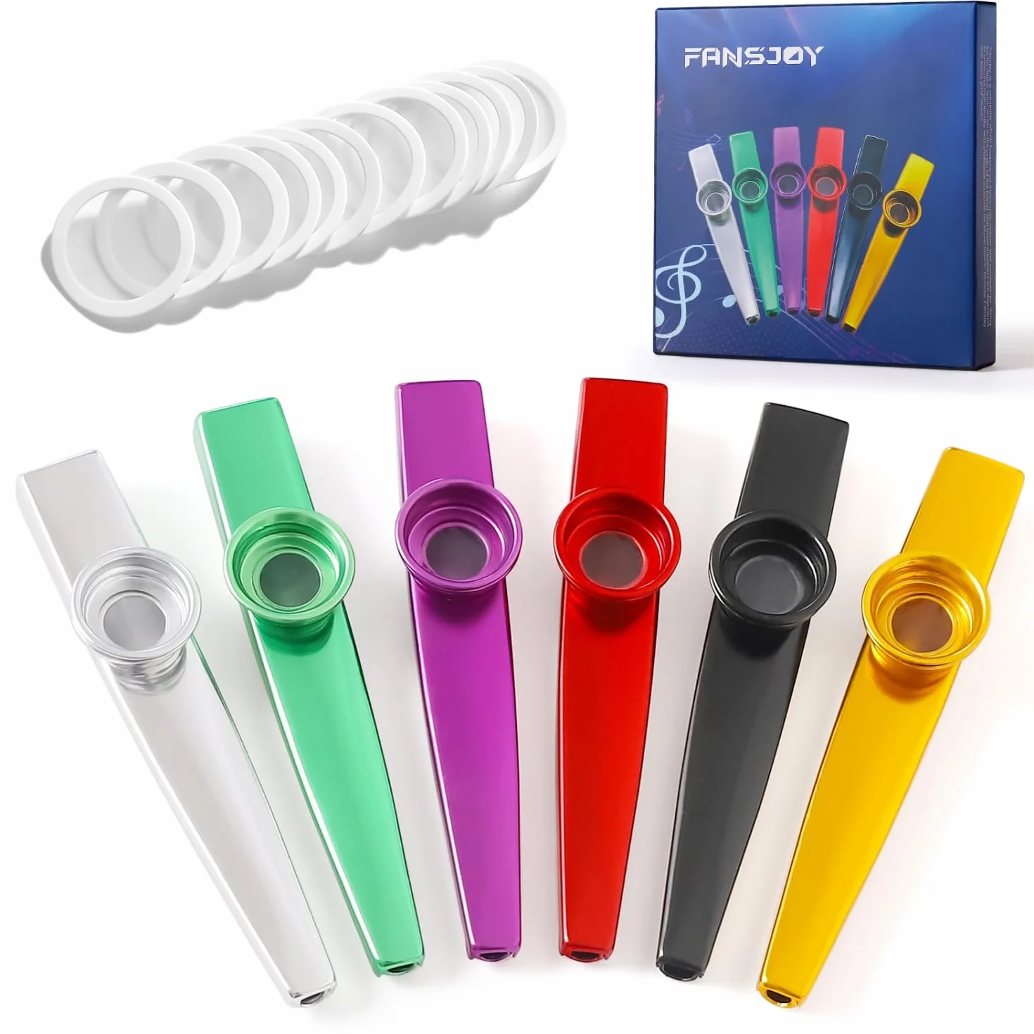 Fansjoy Lot de 6 Kazoo Metal, Instrument en Alliage d'Aluminium avec 12 Membranes de Flûte