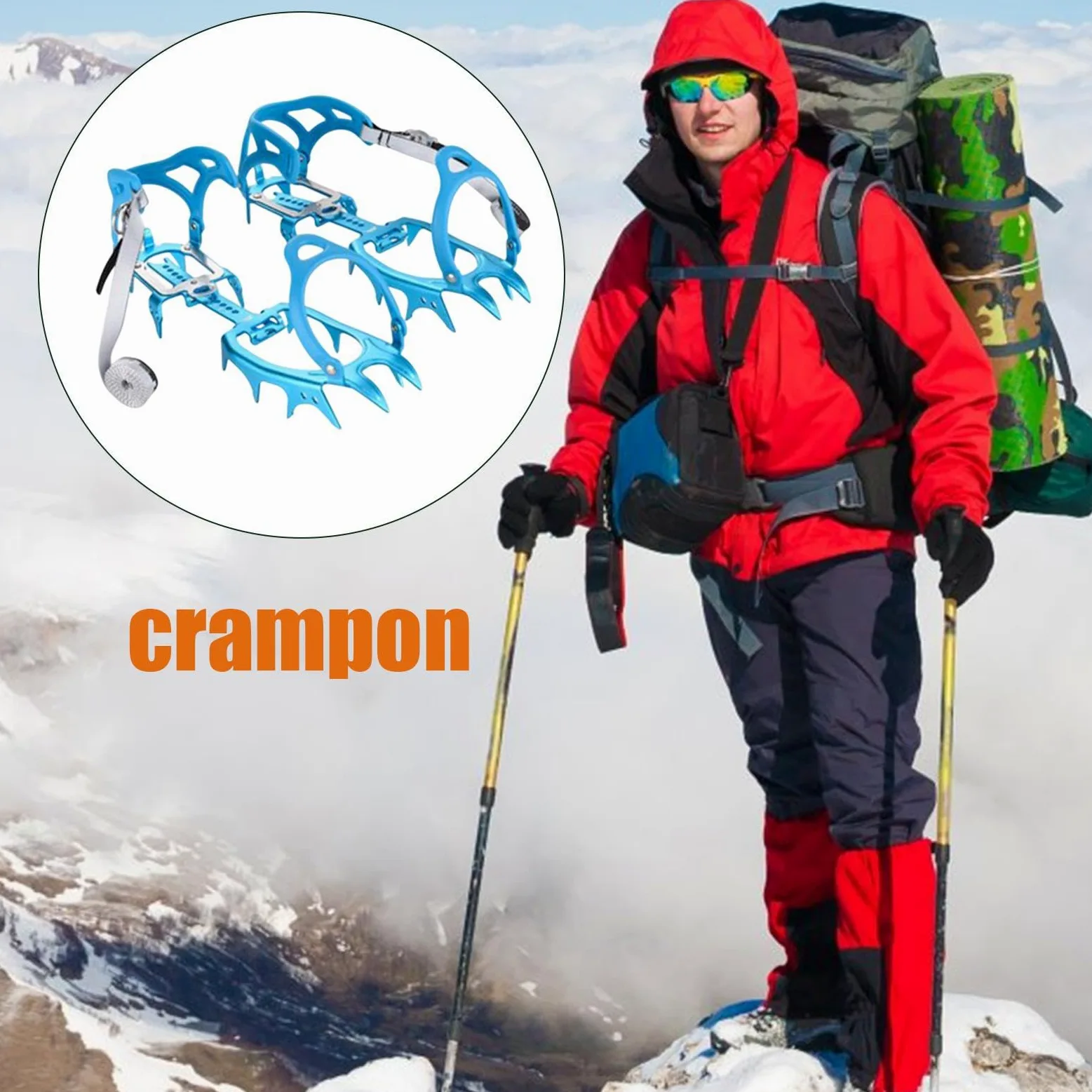Crampons à glace de randonnée, crampons à glace de pêche, crampons à glace antidérapants, crampons d'escalade à 14 pointes, crampons de traction à 14 pointes, crampons à neige de randonnée, crampons