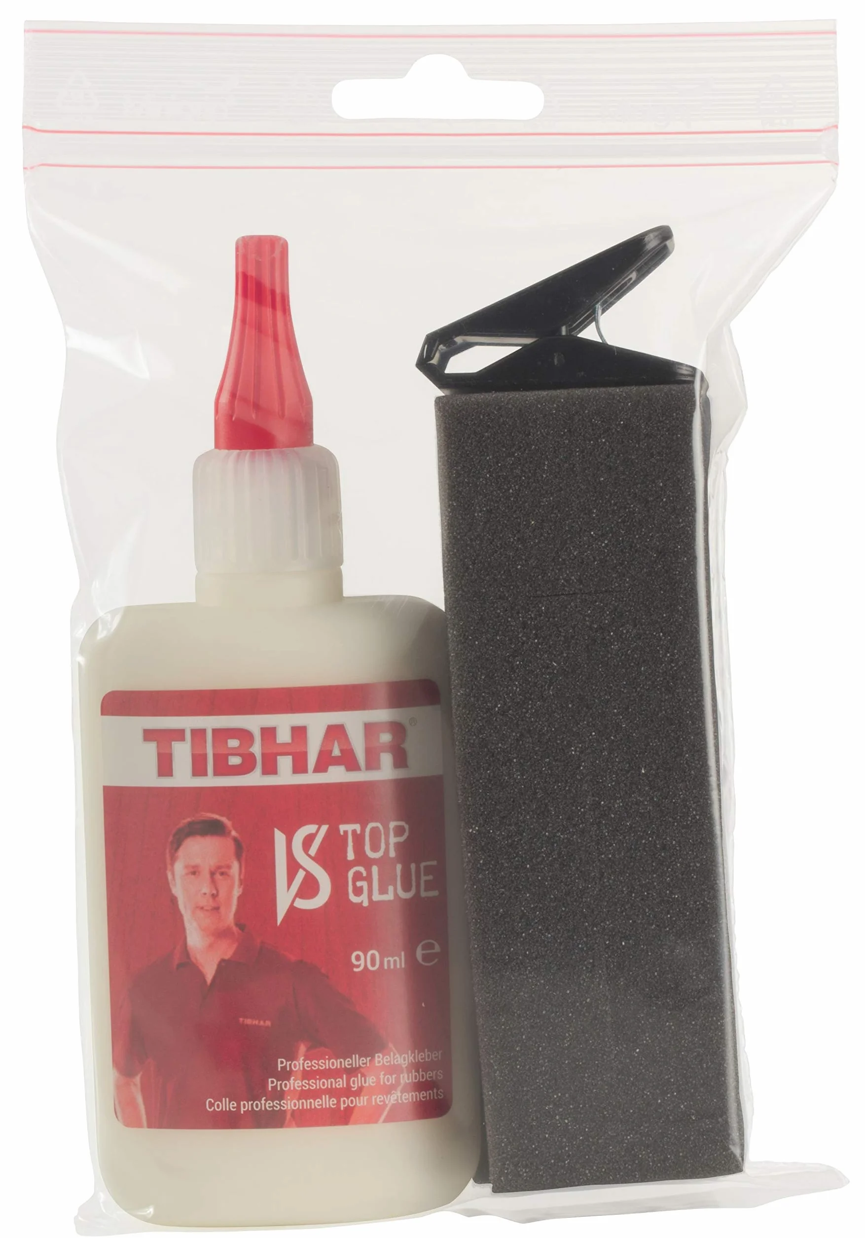 Tibhar Colle pour revêtements de tennis de table VS Top Glue 90ml & Bande de bord Classic 5m 12mm Noir