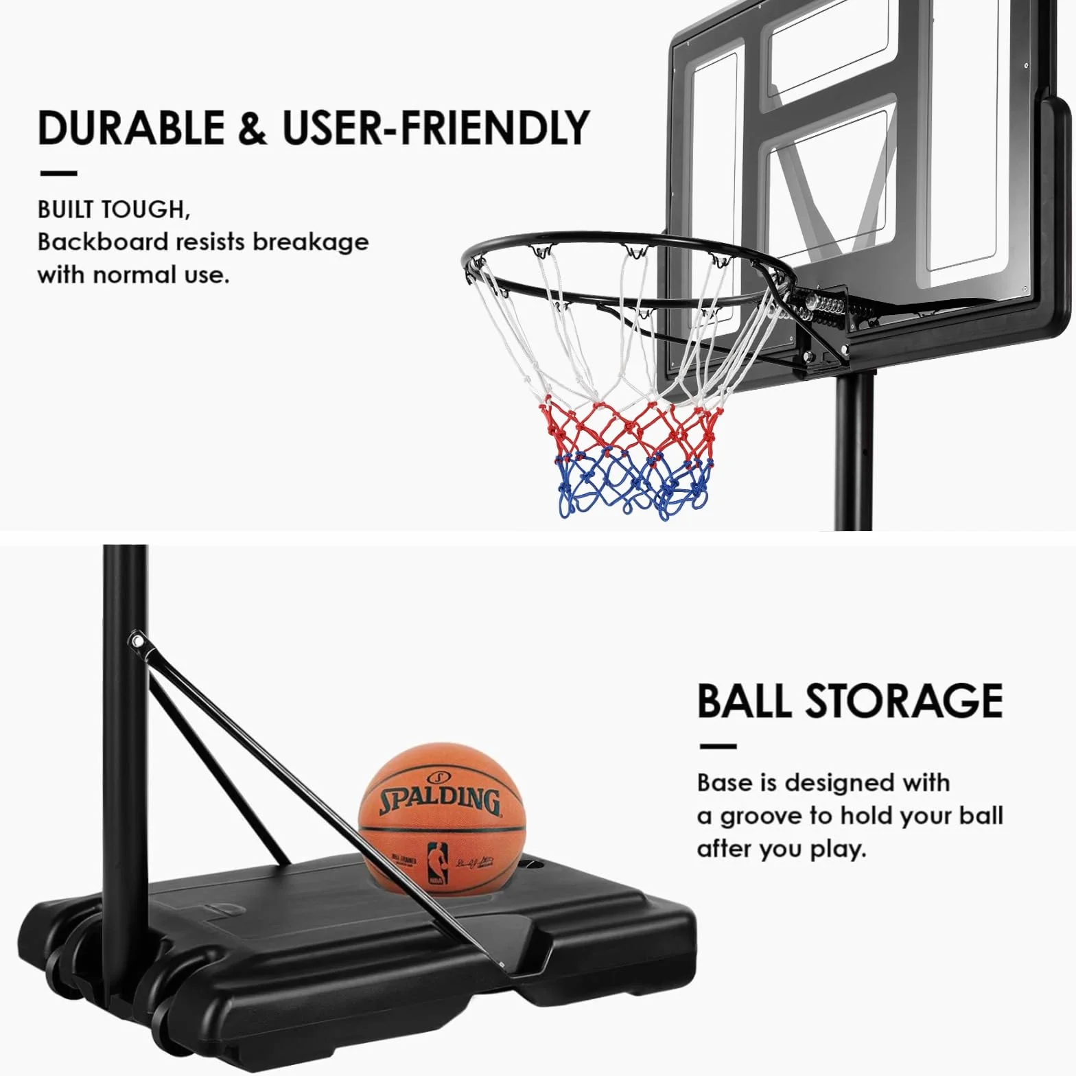 Panier de Basket-Ball Portable Hauteur Réglable 230-304 cm avec Support Extérieur Intérieur