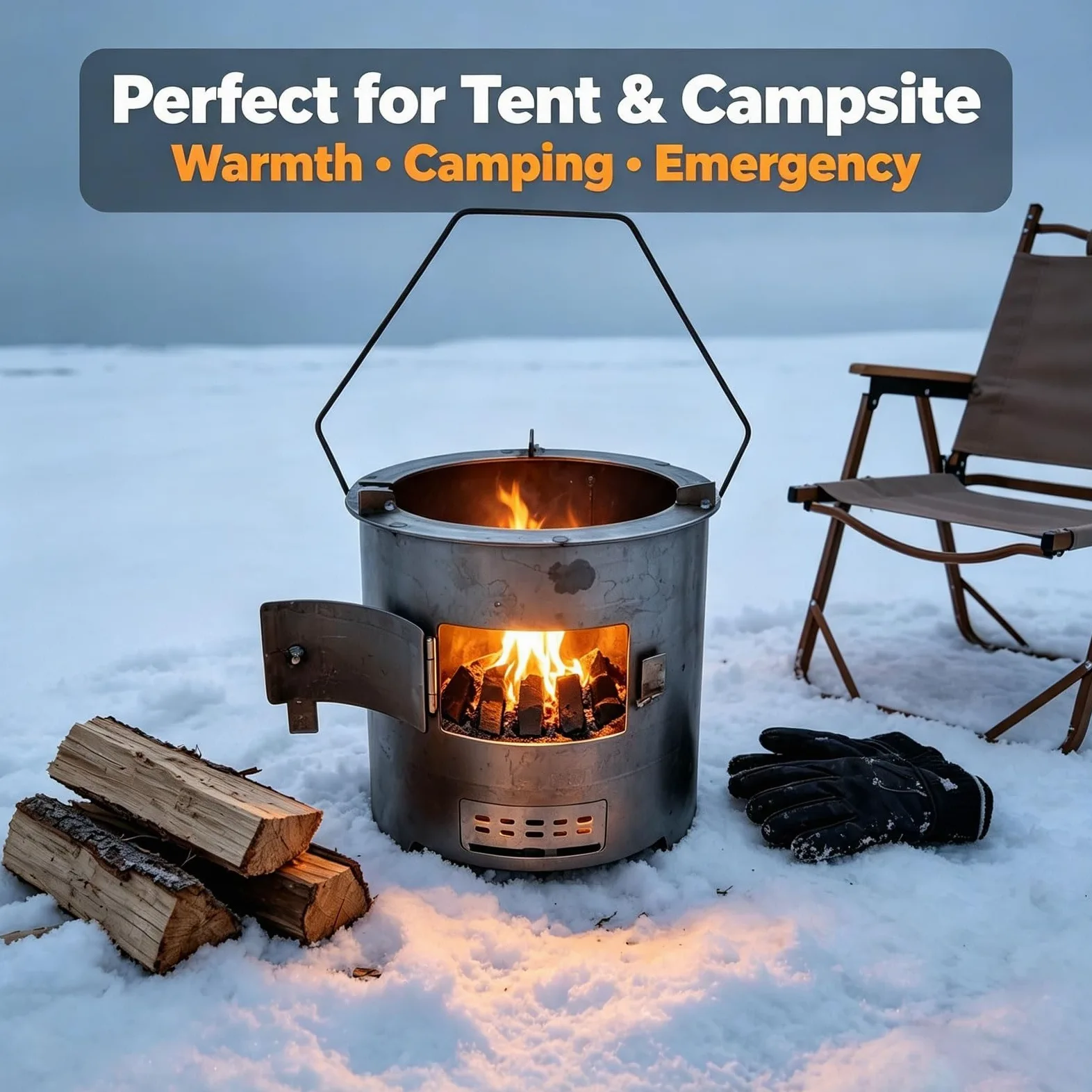 Réchaud De Tente Bois Portable Avec Grille De Cuisson Pour Le Camping | Réchaud À Fusée À Charbon De Bois Porte À Verrouillage, Réchaud De Camping Avec Poignée Multifonctionnel(2PC)