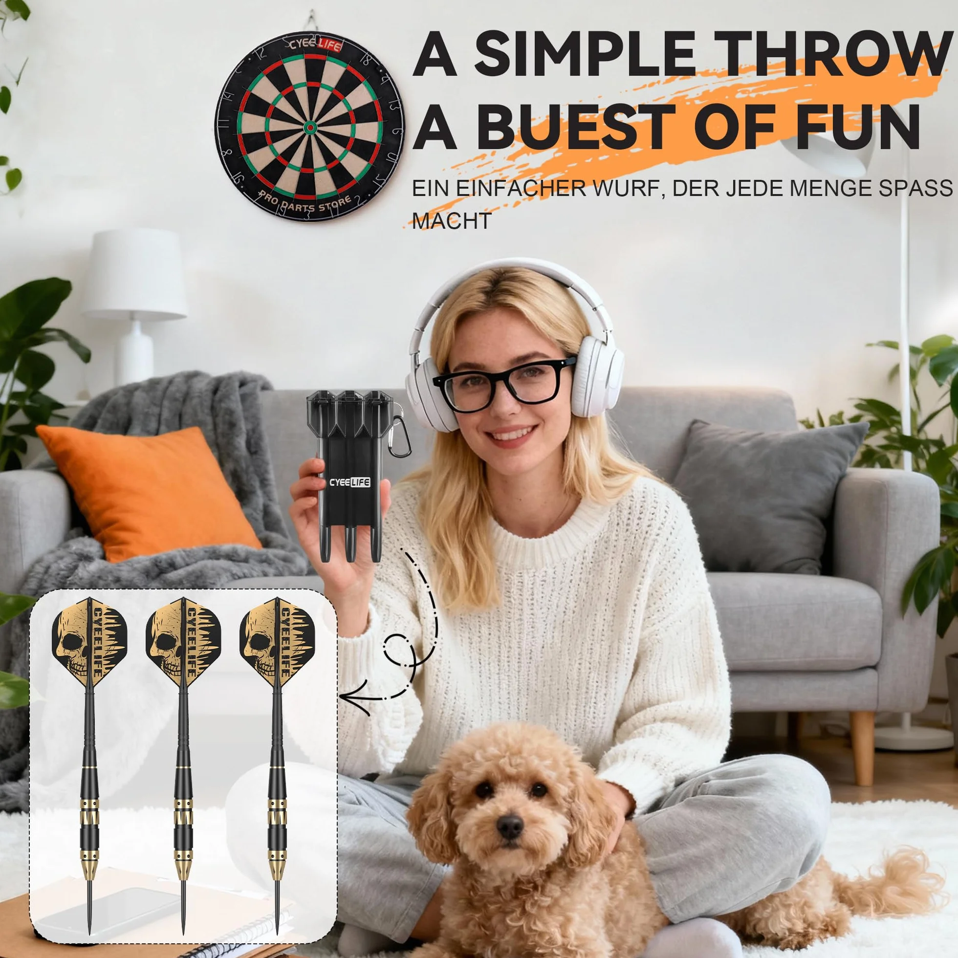 CyeeLife Flechette Pointe Acier 24g Barrels en Laiton Set de fléchettes avec Flights Aiguiseur Coffret
