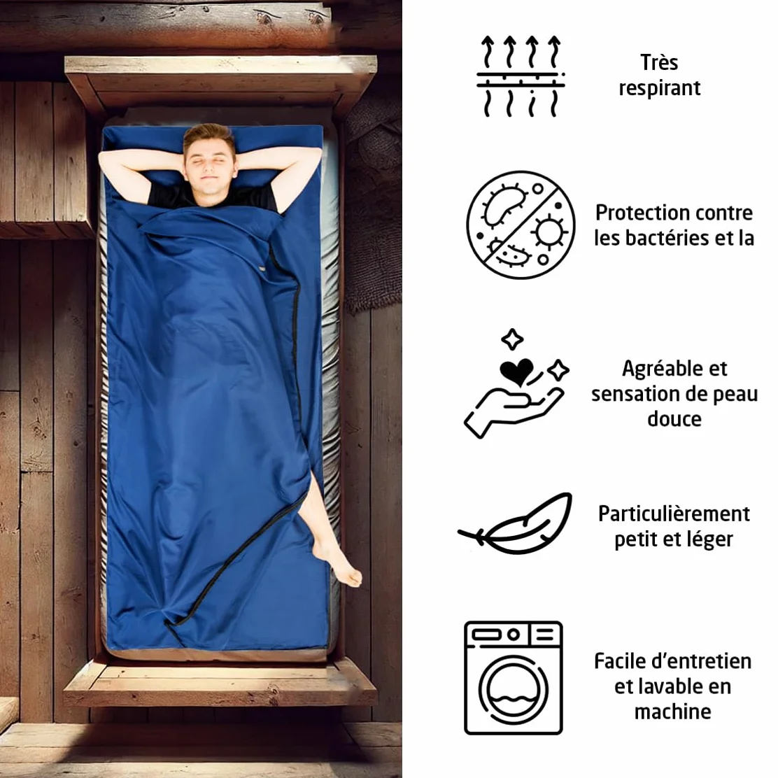 Miqio® Sac de Couchage 2 en 1 avec Fermeture éclair Ultra-léger pour Voyage XL