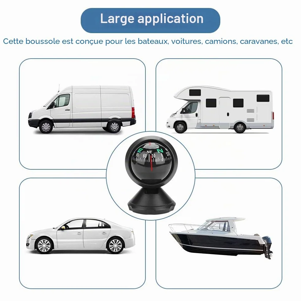 Boussole de Navigation Numérique Marine Noire pour Bateau, Voiture, Camion