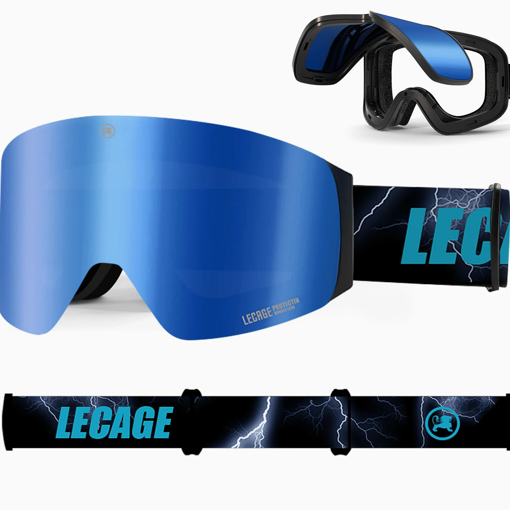 Lunettes de Ski Pliables en Haut - Masque de Ski Vision Large Sans Cadre, Anti-Buée Double Couche, UV400 Compatible avec le casque, Masque de Snowboard Homme Femme, Parfait pour Sports Hiver