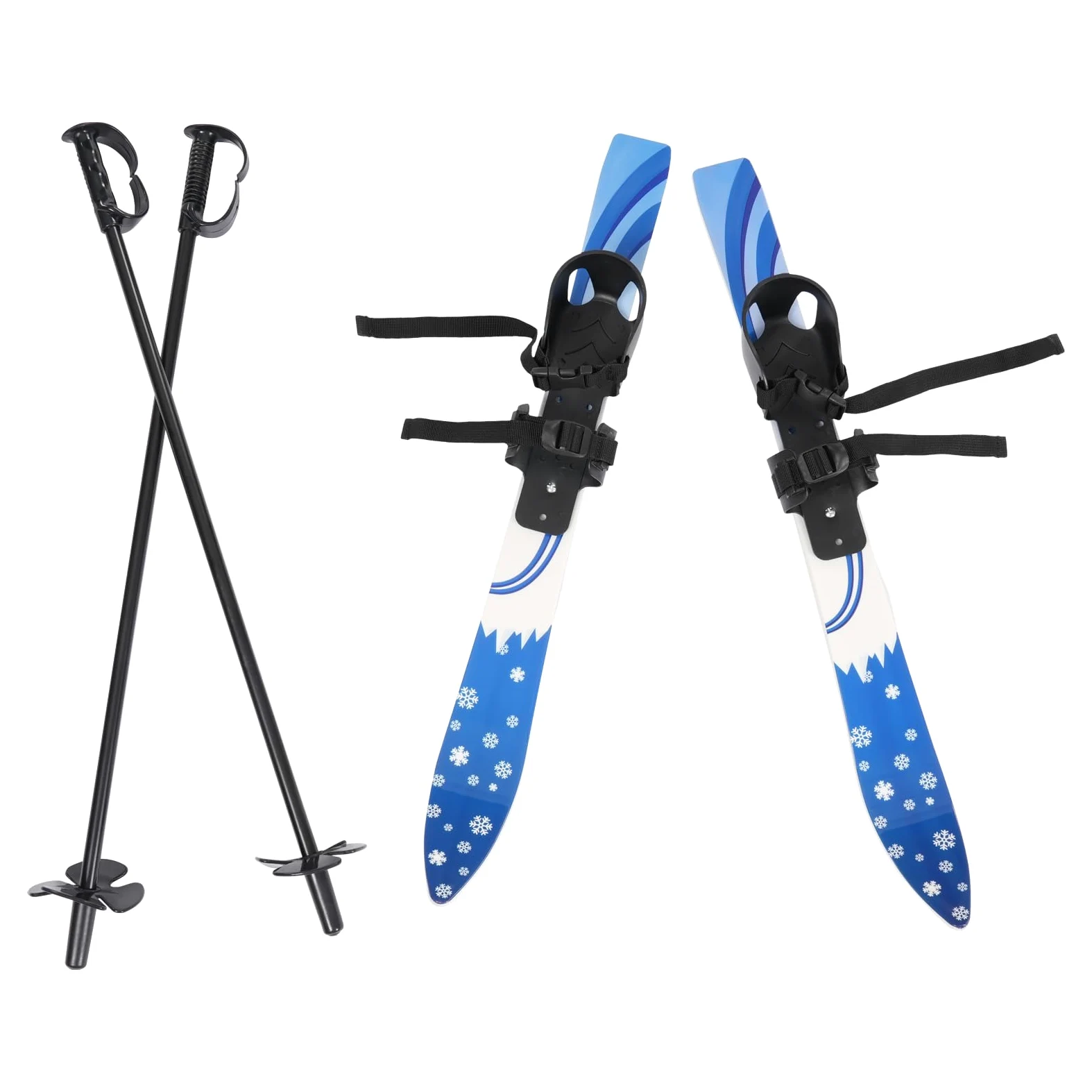 Skis et bâtons de neige pour enfants débutants avec fixations, planches de ski à faible résistance pour enfants de 2 à 8 ans, légers, robustes et sûrs, 68 x 6 cm