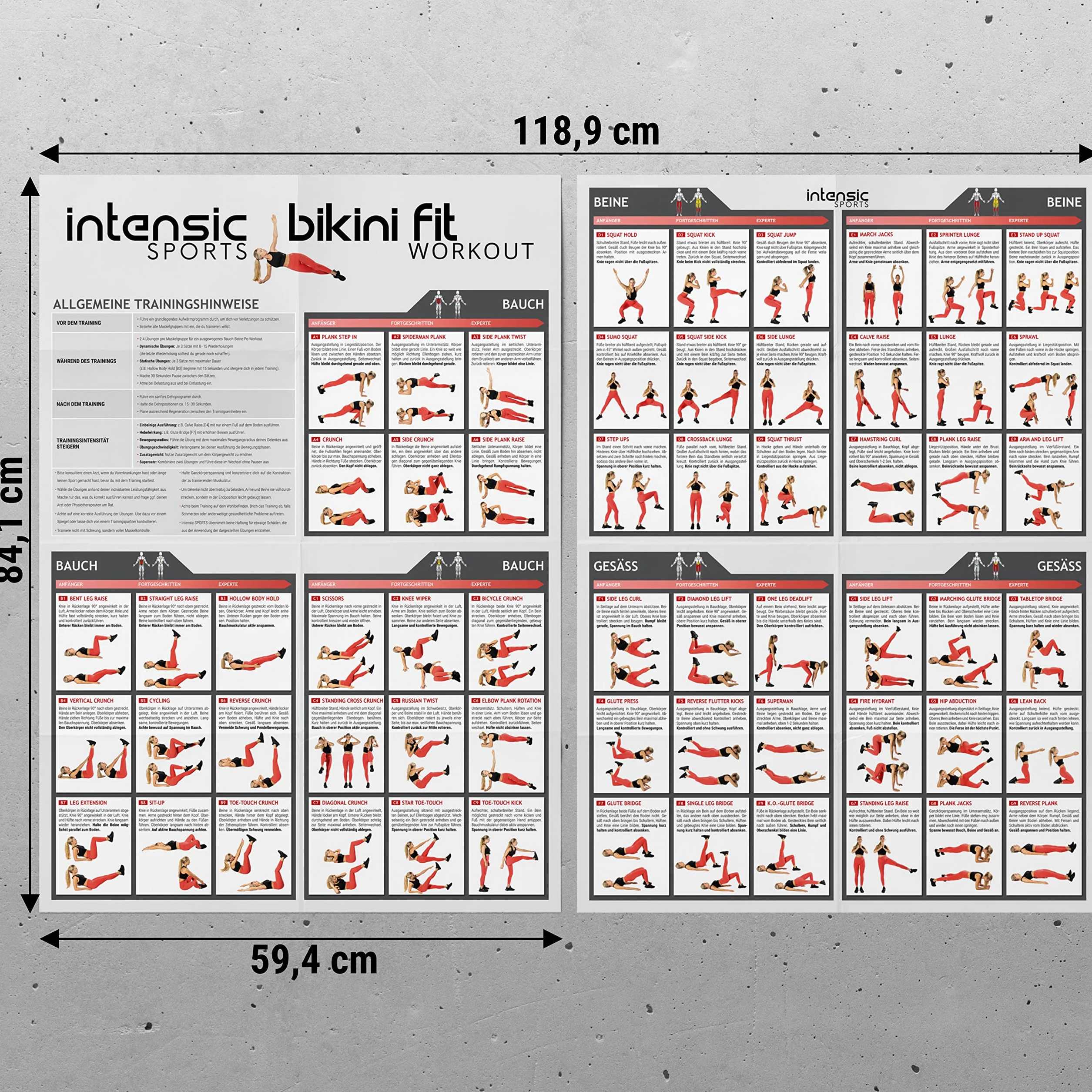 Poster d'Entraînement Abdominaux Jambes Fesses - 60 Exercices Fitness Développement Musculaire Maison