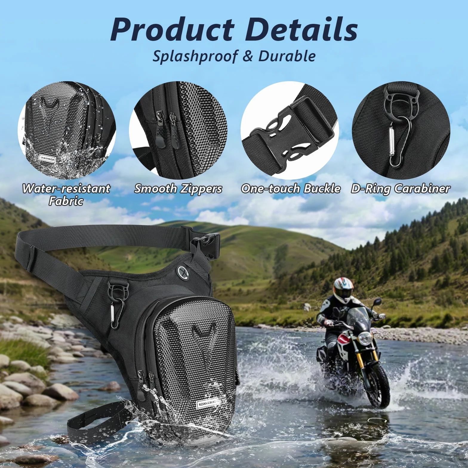 Flintronic Sacoche de Jambe Moto, Sac de Jambe Tactique, Leg Bag en Coque EVA, Multifontion Moto Poche Jambe, Imperméable, avec Sangle de Jambe Amovible, pour Cyclisme, Course, Randonnée