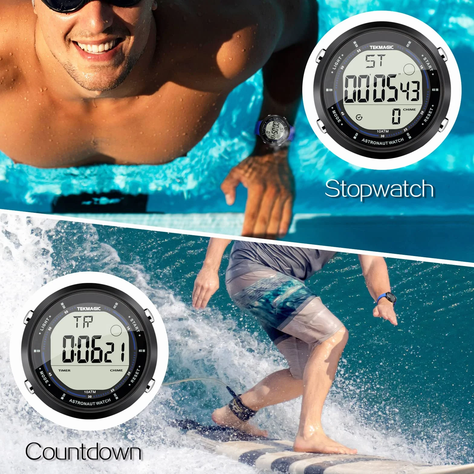 Montre Sportive 10 ATM Résistant à l'Eau pour Natation Plongée Chronomètre Compte à Rebours