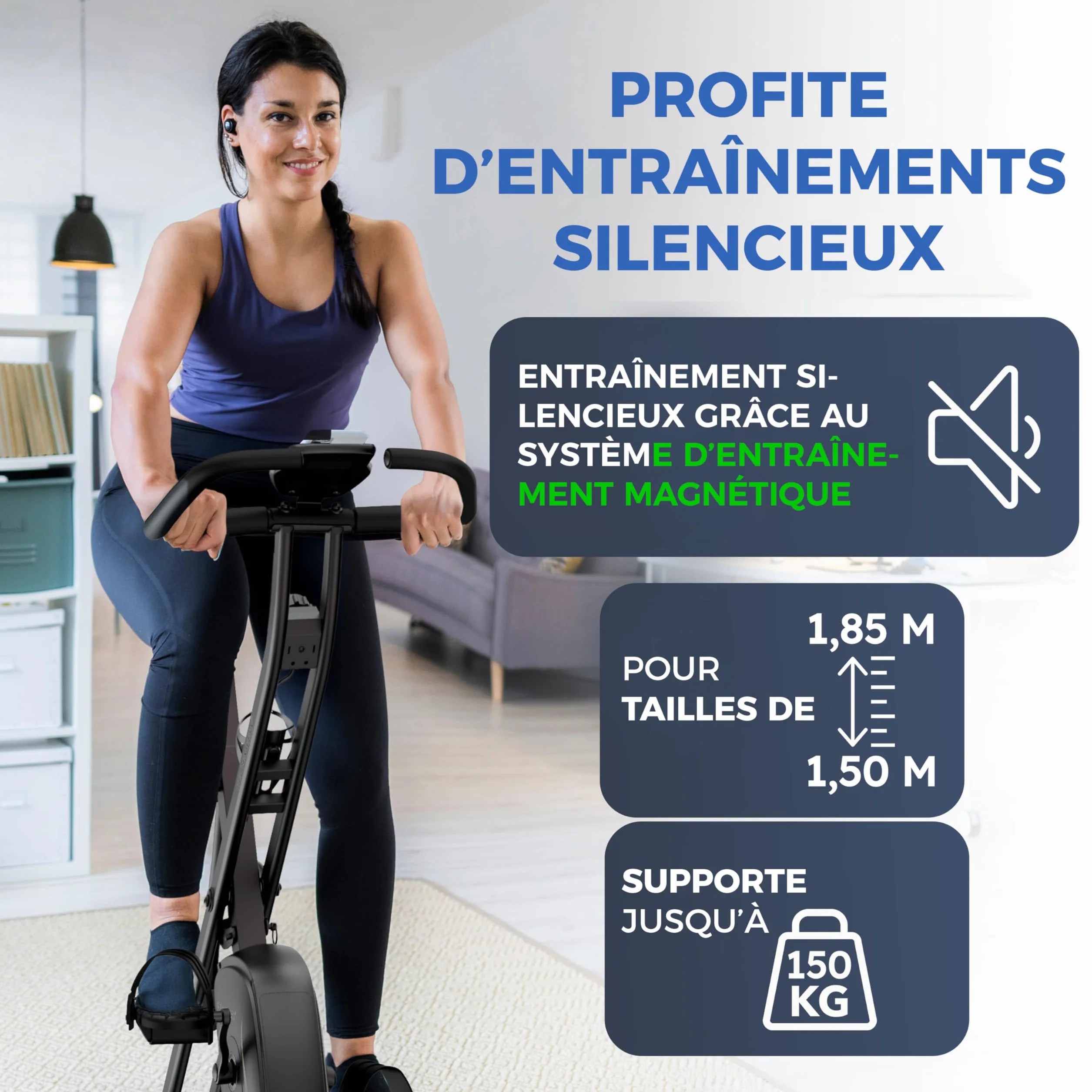 Vélo d'appartement pliable TÜV GS 150 kg silencieux confortable FlexiFoam