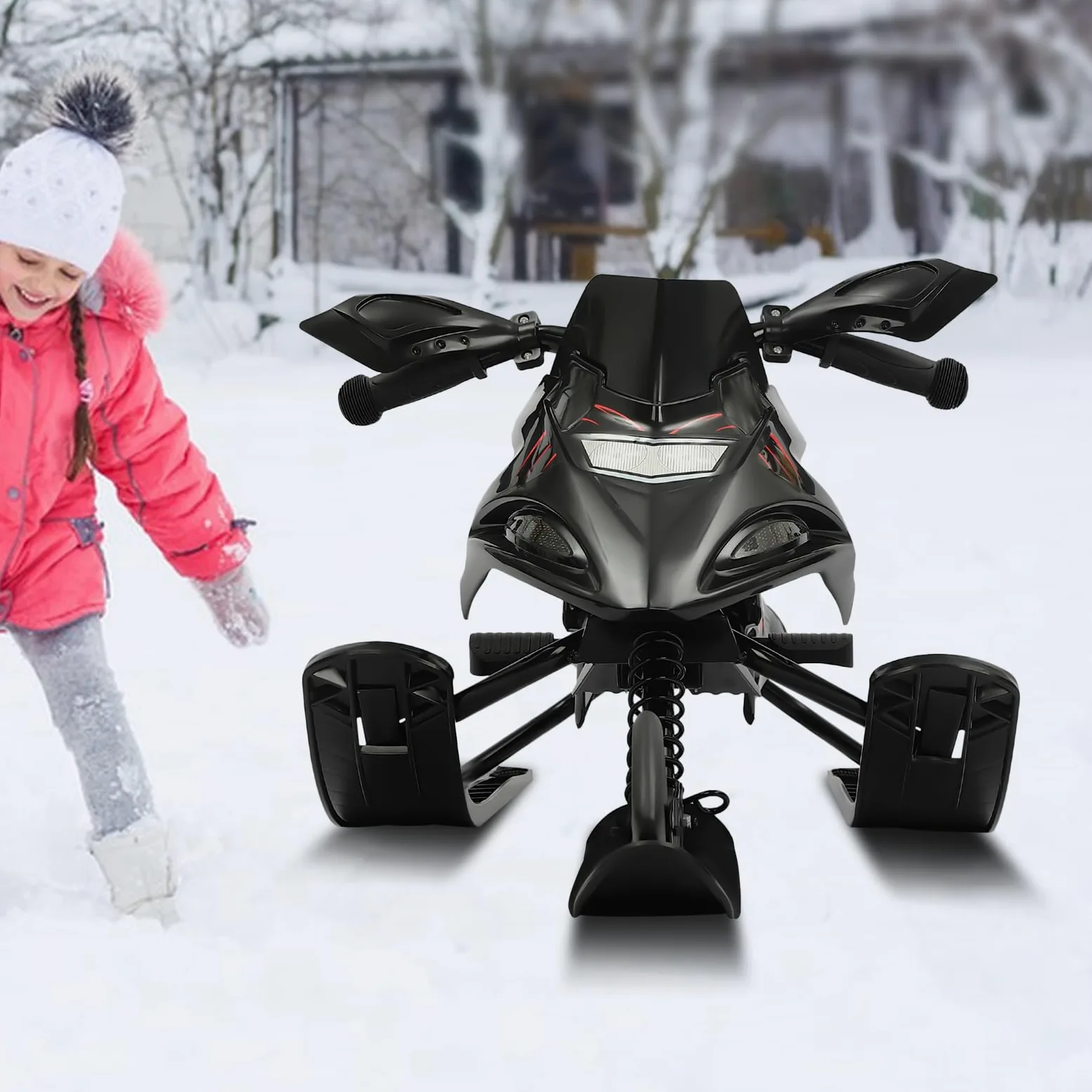 Luge de direction avec 2 freins à pied pour enfants avec corde de traction automatique, volant et amortisseur, pour enfants et adultes, charge maximale 60 kg