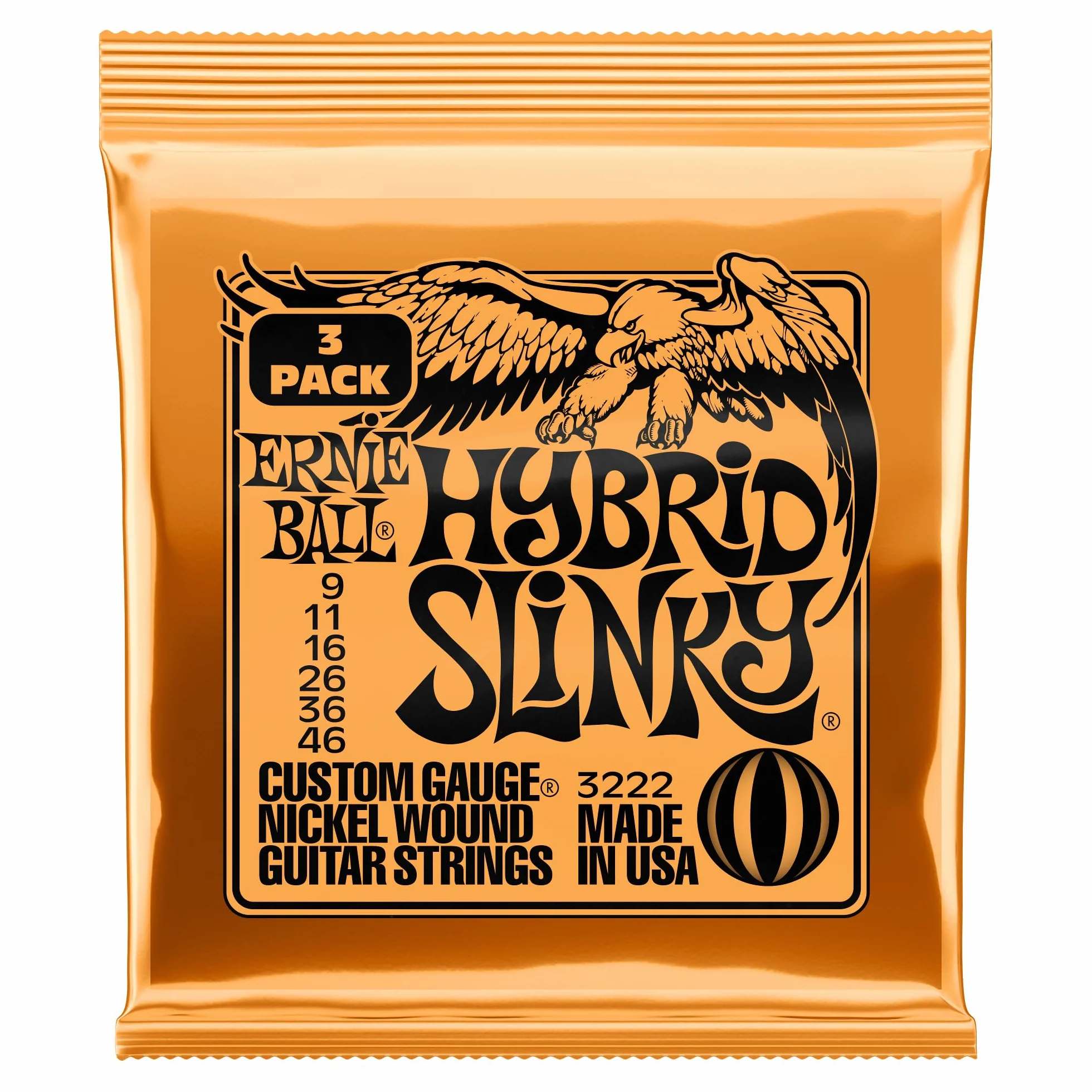 Ernie Ball Hybrid Slinky Cordes pour Guitare Électrique Nickel Wound Tirant 9-46 Pack de 3 Jeux