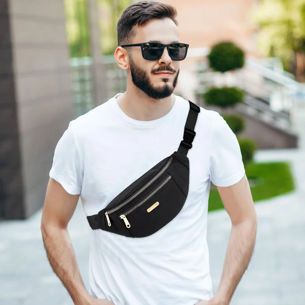Sac Banane de Randonnée Réglable Noir - Sac Ceinture Voyage pour Outdoor, Sport, Shopping