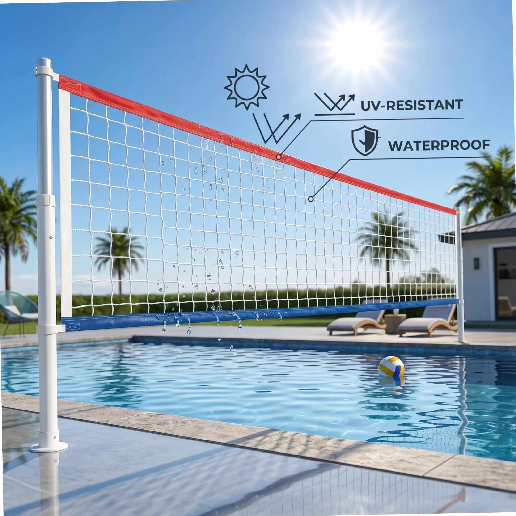 Filet de Volley-Ball pour Piscine réglable 15 à 28 Pieds, imperméable Toutes Saisons, Cadre Ultra-épais