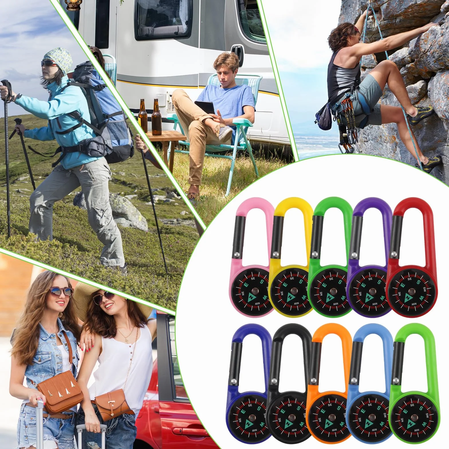 Brújula Senderismo Niños Portátil con Mosquetón Multicolor 20 Piezas
