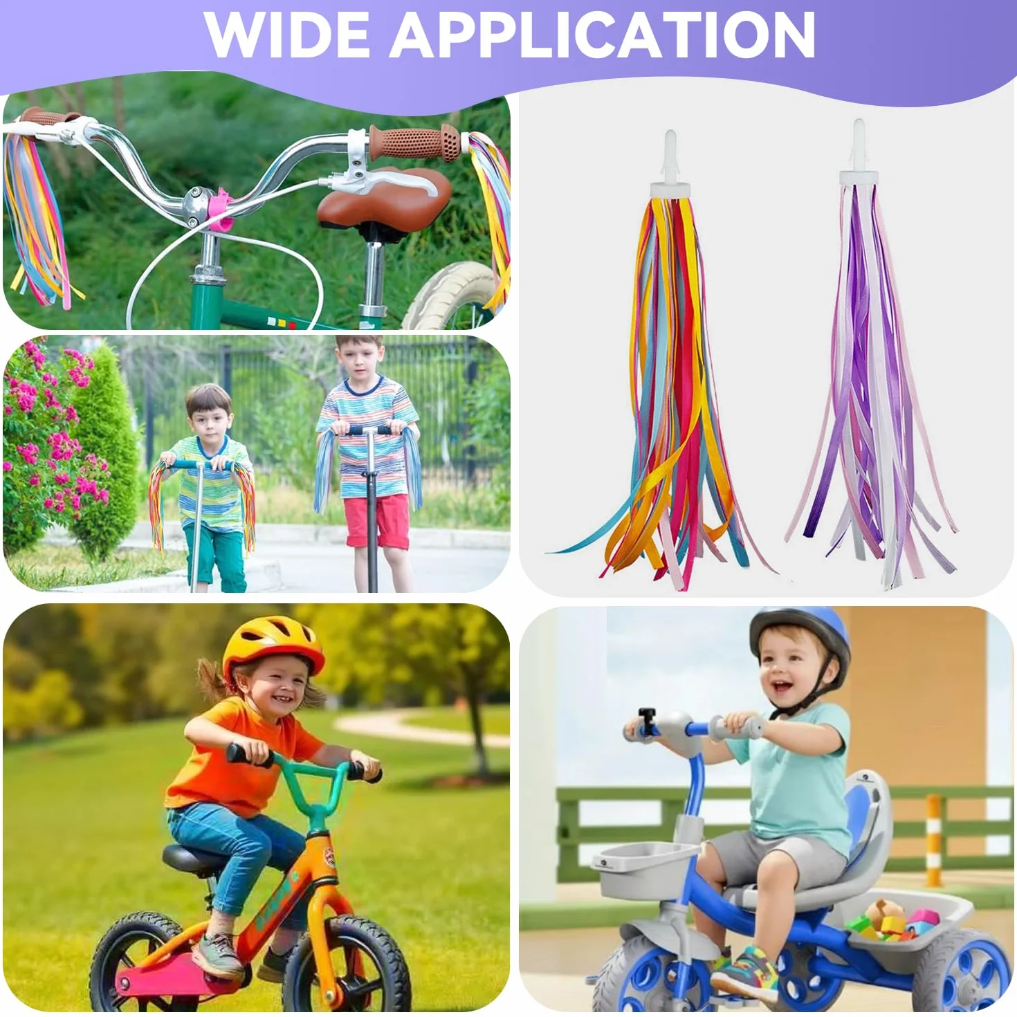 Accessoire Velo Enfant Rubans Guidon Streamers 2 Paires Arc-en-Ciel
