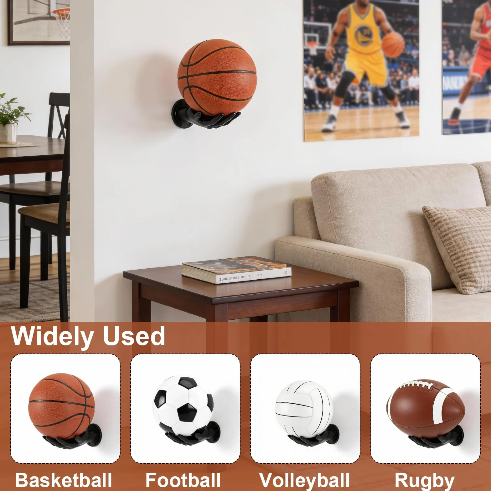Porte Ballon Mural Noir, Support Ballon Basket Robust & Sicherer Halt, Idée Cadeau Créative pour Fans de Foot Volley Rugby