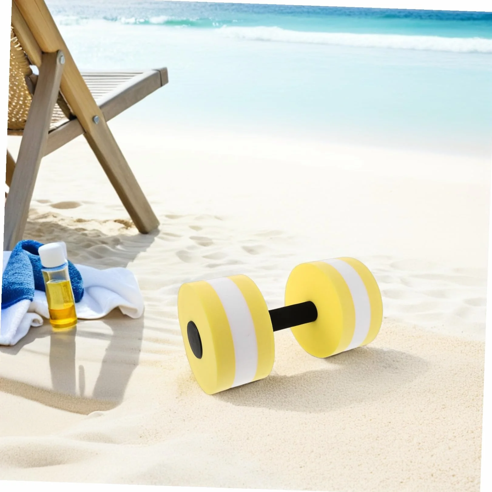 Zerodeko Haltères pour Exercices Aquatiques en Eva Légères et Flottantes, Lot 2 Pièces Jaune et Blanc, Accessoires Piscine Aquagym pour Tonification Musculaire et Remise