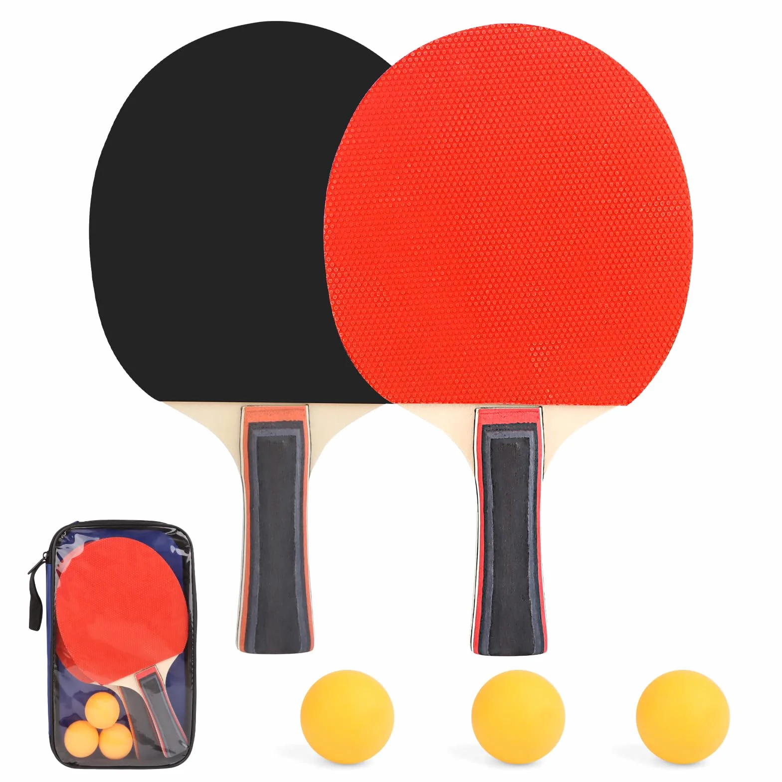 Ensemble de raquettes de tennis de table avec 2 raquettes et 3 balles - Sac