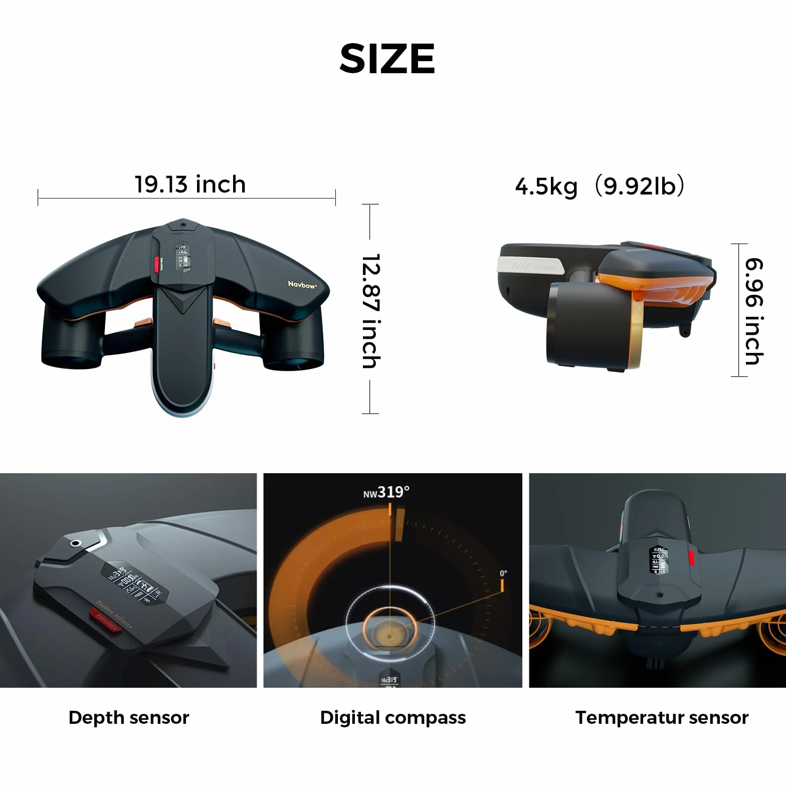Sublue Navbow Plus Smart sous-Marine Trottinette à Double Moteur avec Support pour caméra d'action, 2 m/s, pour Piscine, Plongée, Scooter (Arance-S)
