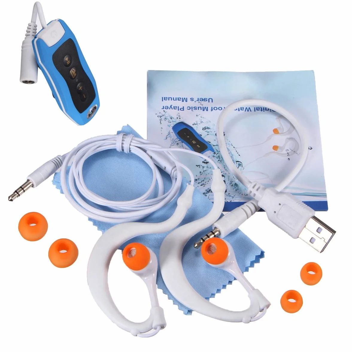 8GB Lecteur MP3 Natation Plongee sous- Radio + FM Etanche Casque Bleu