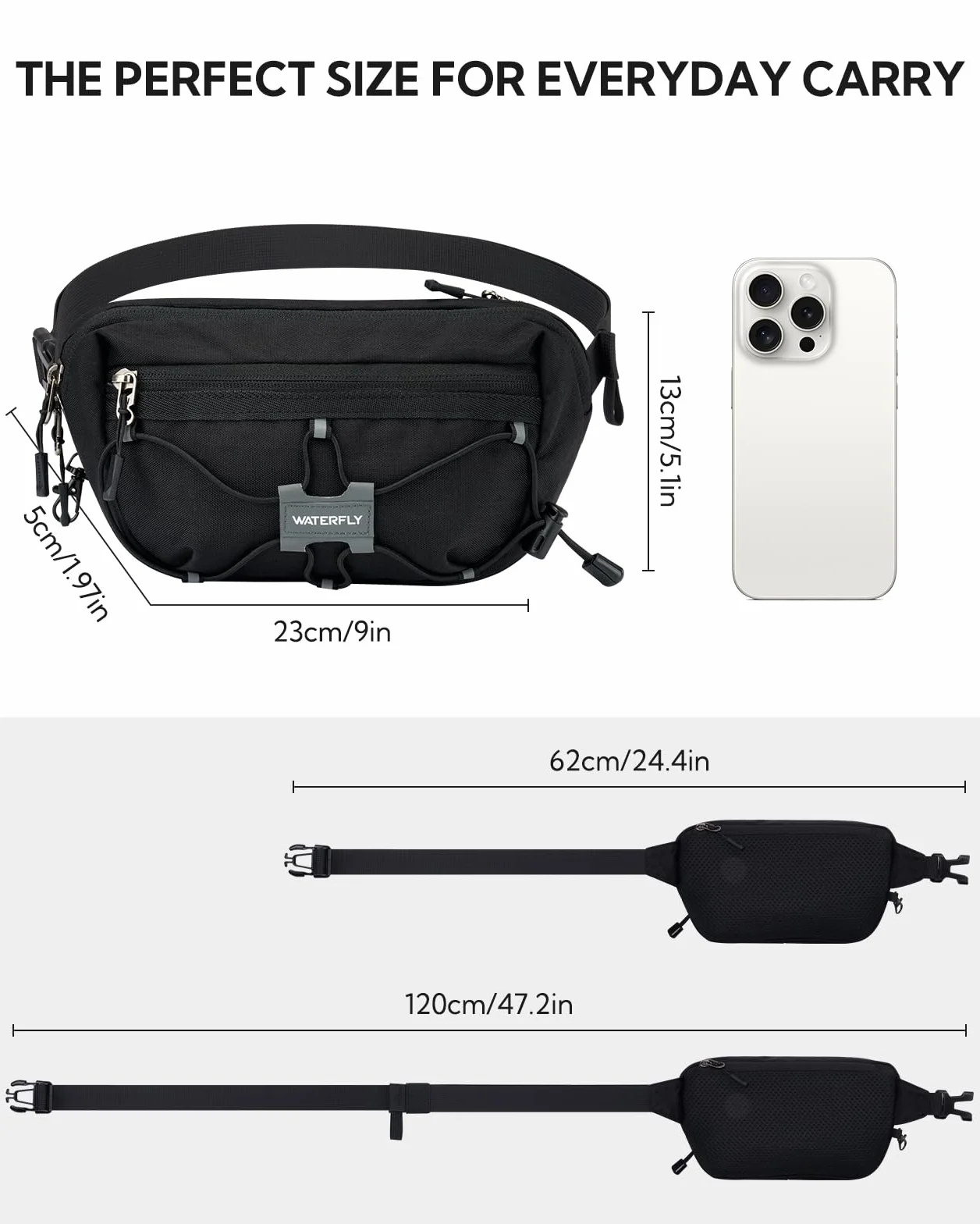 Waterfly Petite Sac Banane Homme Femme avec RFID Blocage Sacoche Banane Antivol avec Ceinture Réglable pour Voyage Randonnée Cyclisme Balade Ville Vacances Noir