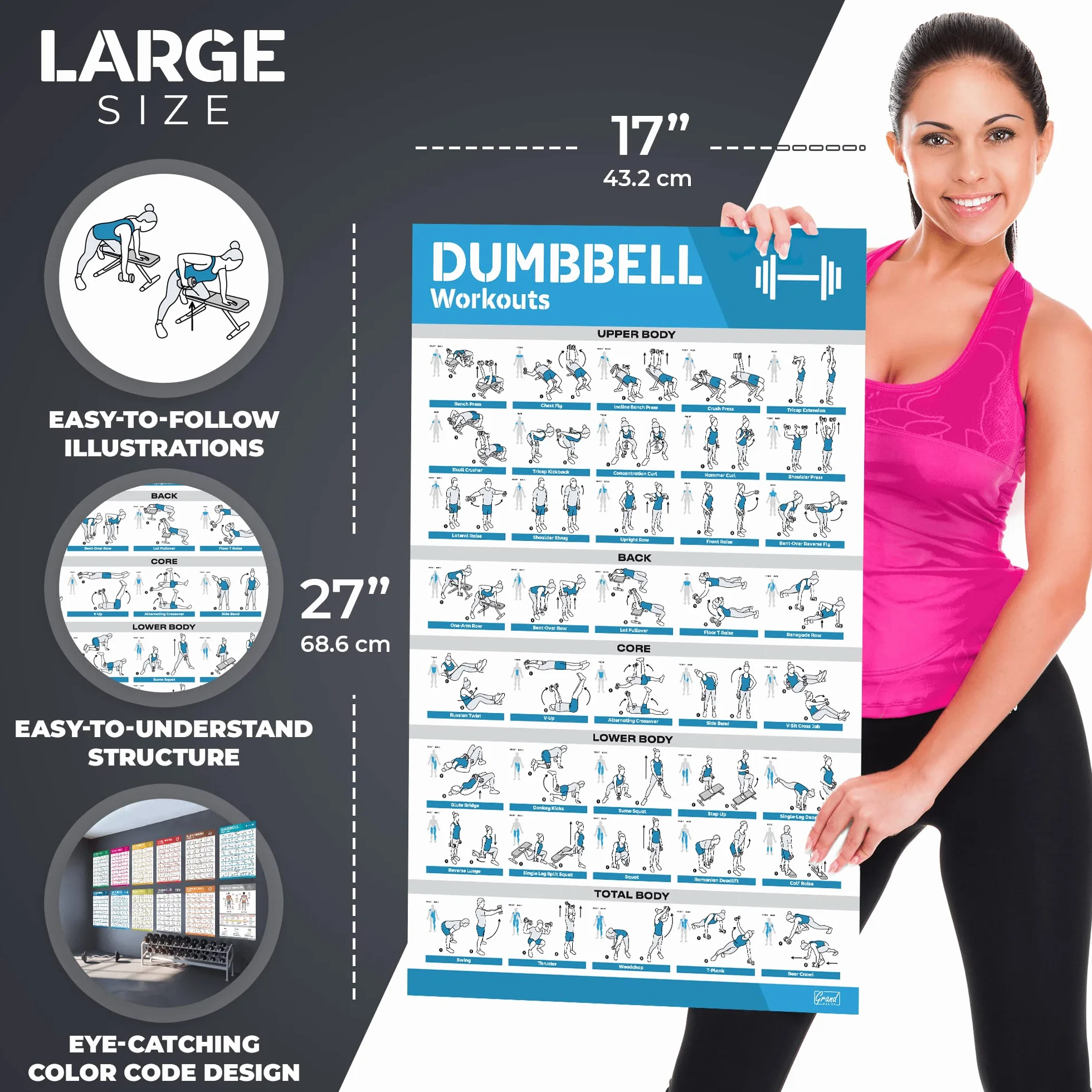 Pack de 12 Grands Posters d'Entraînement Laminés - Affiches Fitness Sport pour la Maison