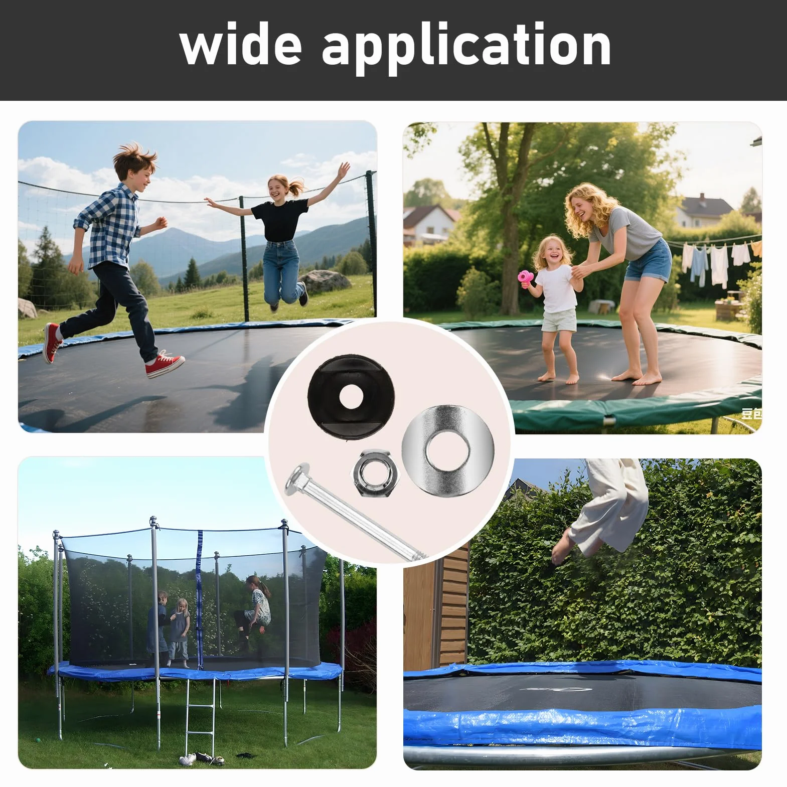 Lot de 12 Vis Trampoline avec Écrous Rondelles Capuchons, Accessoires Fixation Sécurisée Pièces Détachées Résistantes Jardin Extérieur
