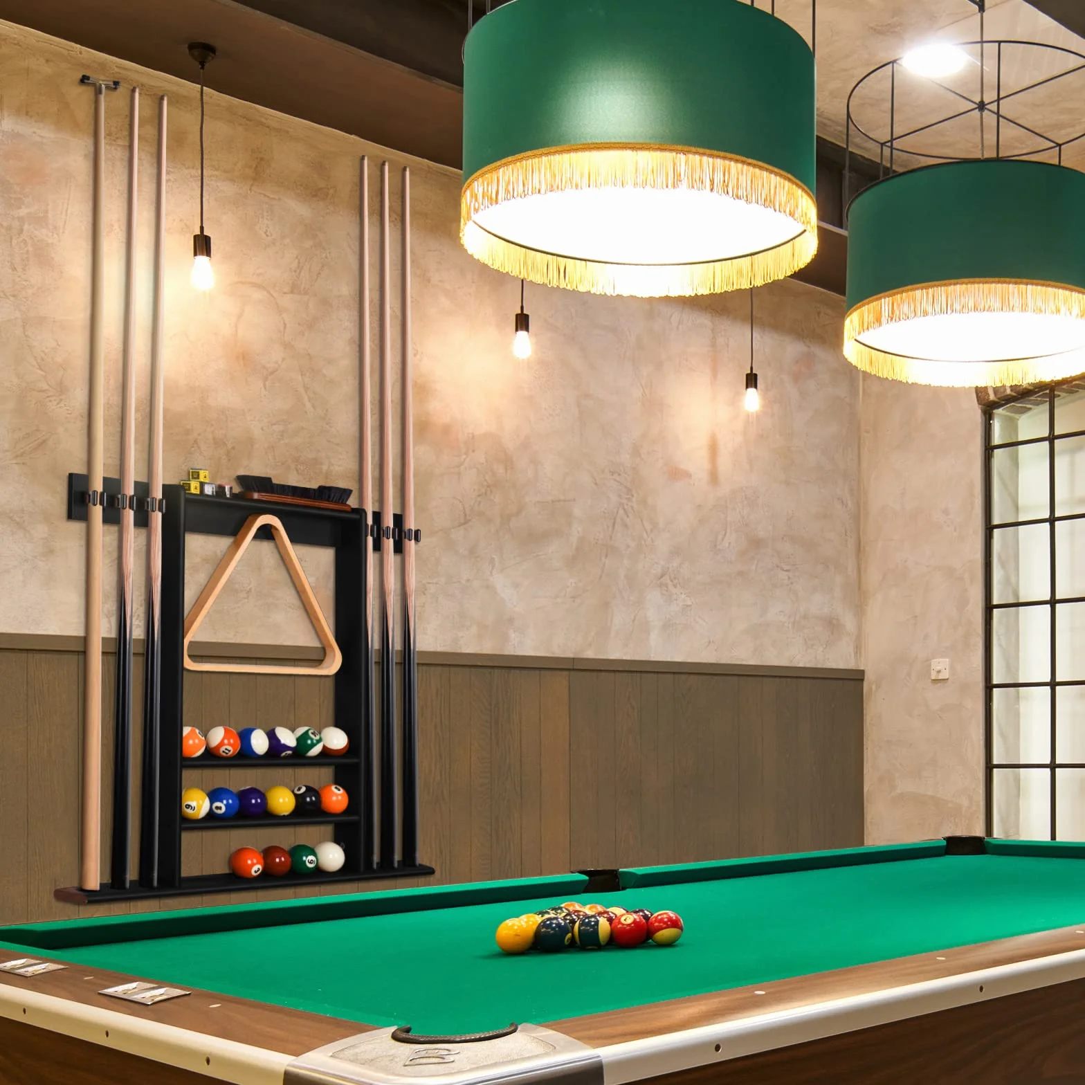 Support de Queue de Billard Mural Bois Massif 6 Trous 15 Porte-balles