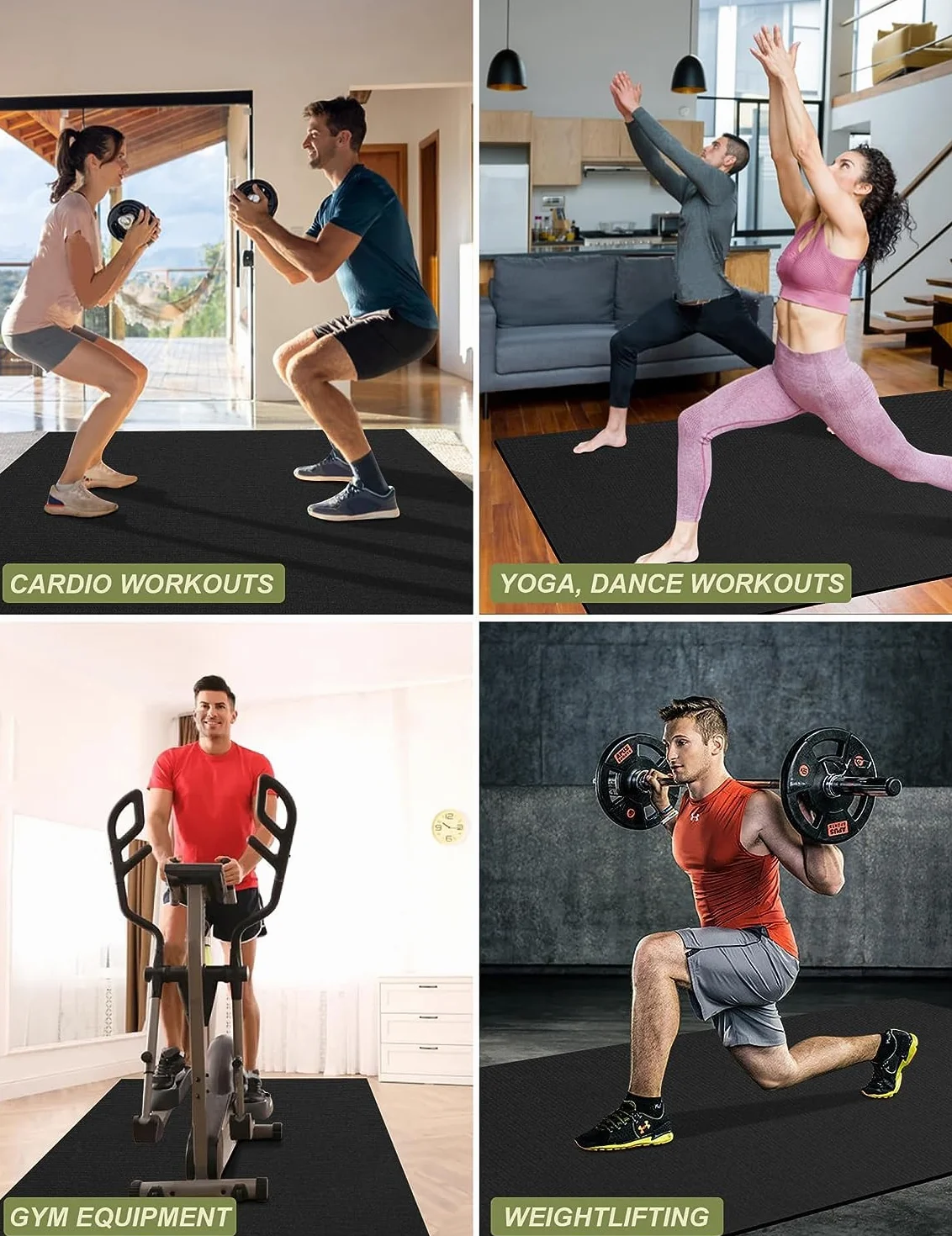 Innhom tapis de protection antidérapant et très résistant pour appareils de fitness et sport (213 x 152 x 0,7 cm, noir)