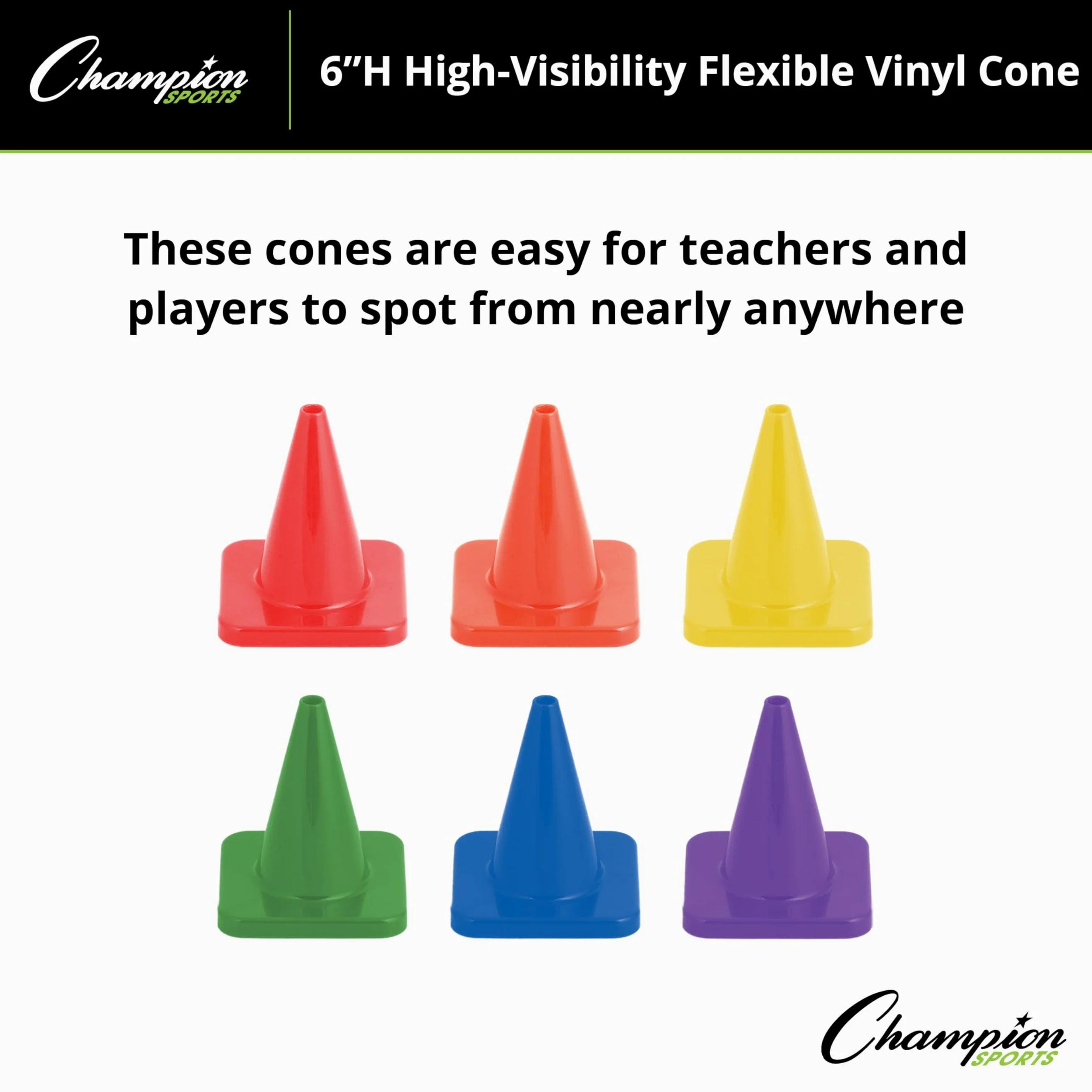 Champion Sports Cônes en Vinyle Flexible Haute visibilité – Ensembles de cônes Simples et Assortis en Plusieurs hauteurs et Couleurs
