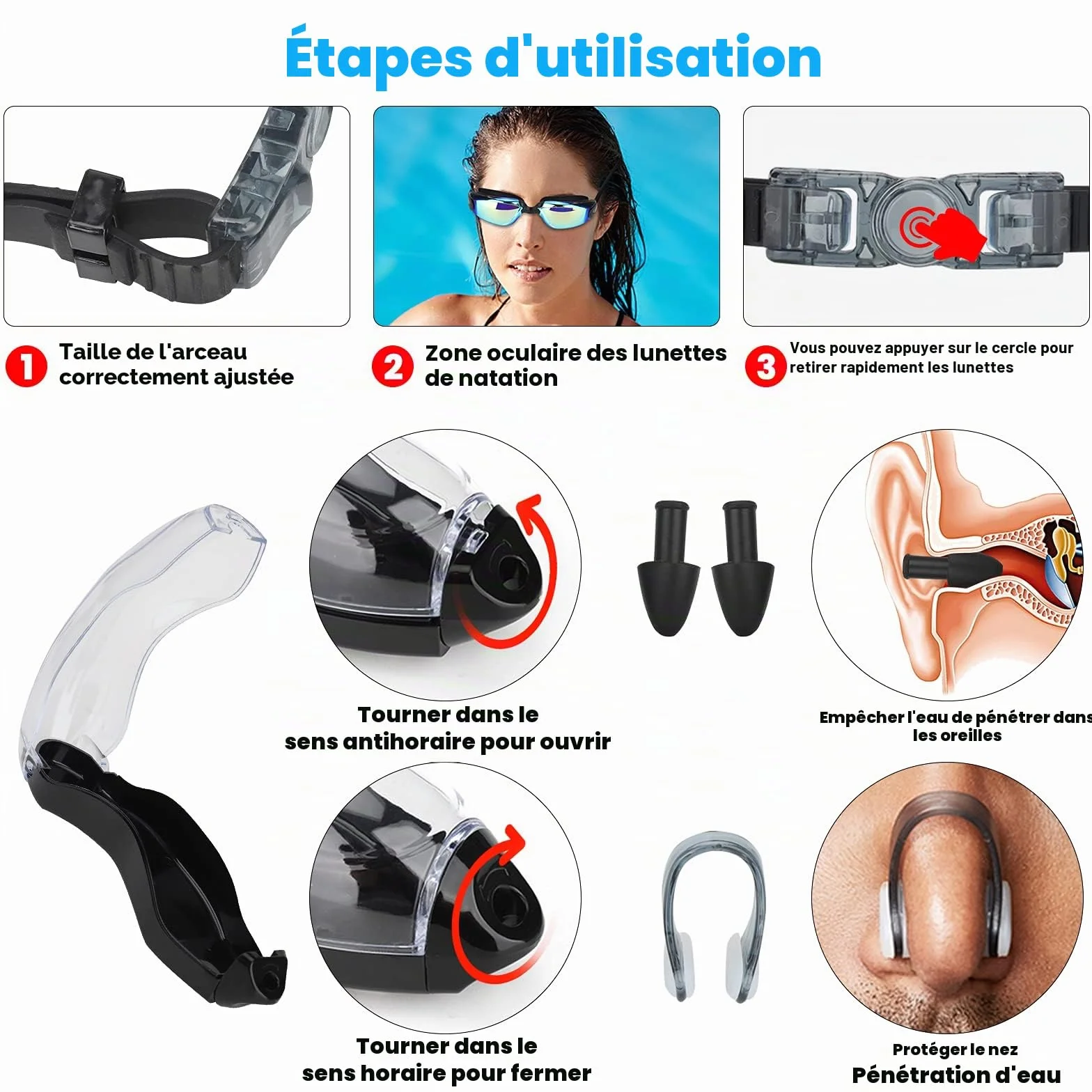 Lunettes de Natation Polarisées Anti-buée Protection UV Hommes Femmes Adultes
