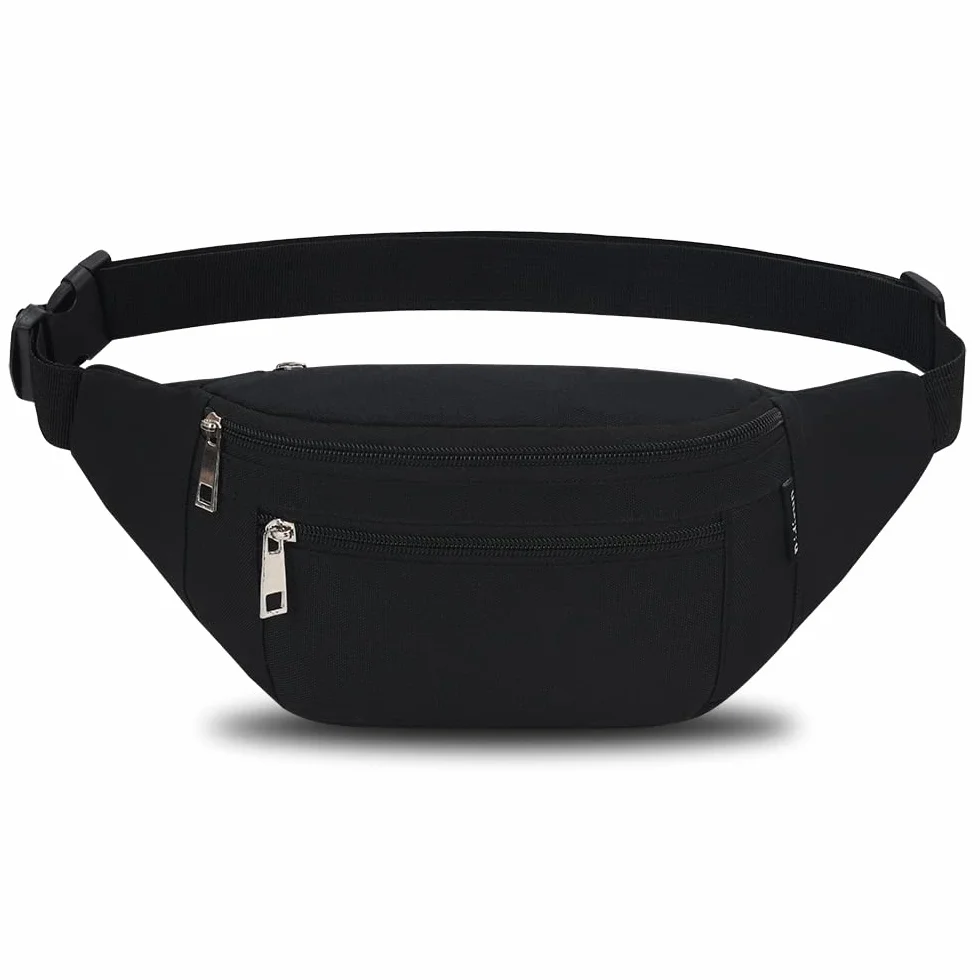 Sac Banane, Sac à la Taille Ceinture de Course Homme Femme Sacoche Banane Etanche Réglable pour Cyclisme Gym Balade Escalade Voyage Randonnée Vacances (Noir)