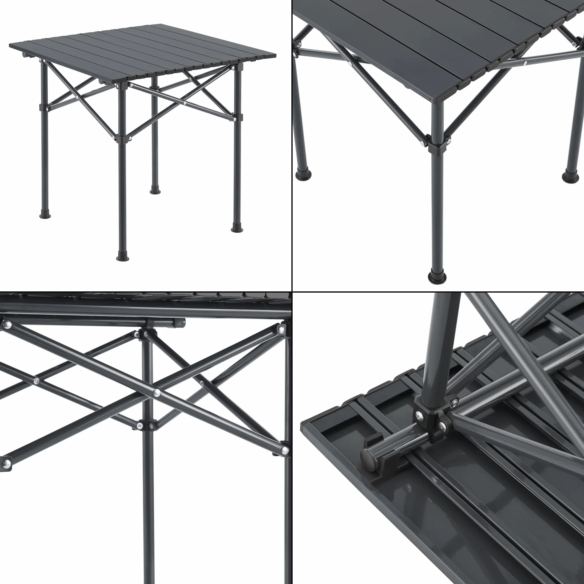 casa.pro Set de Table et 2 Chaises de Camping Pliantes d'Extérieur Siège Confortable avec Dossier Réglable Appuie-Tête Repose-Pieds Porte-Gobelet pour Festival Pêche Pique-Nique Plage Acier Gris